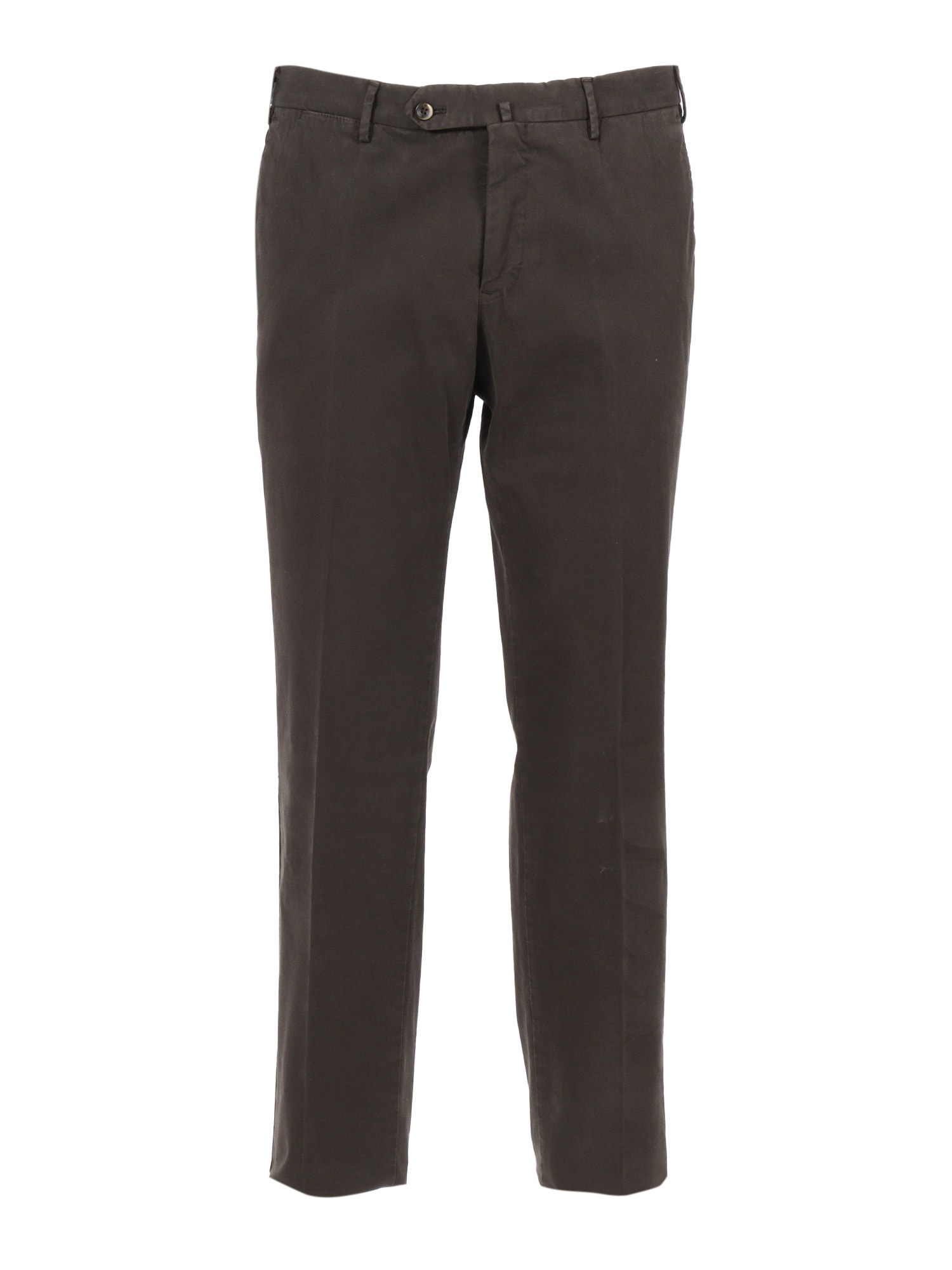 Pt Torino Stretch Cotton Trousers With Pockets And Loops In Brown