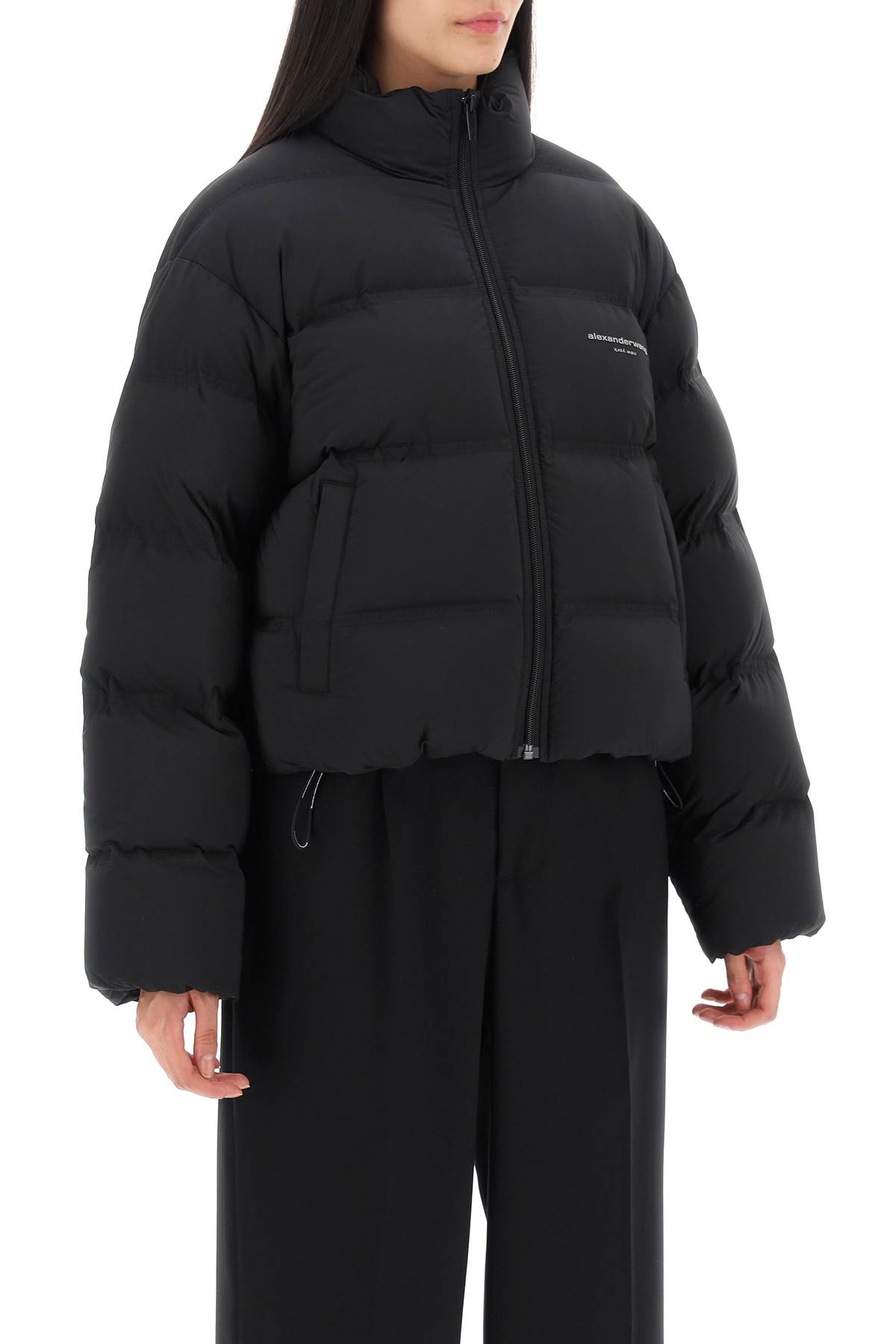 Alexander Wang Short Puffer Jacket With Logo In Black