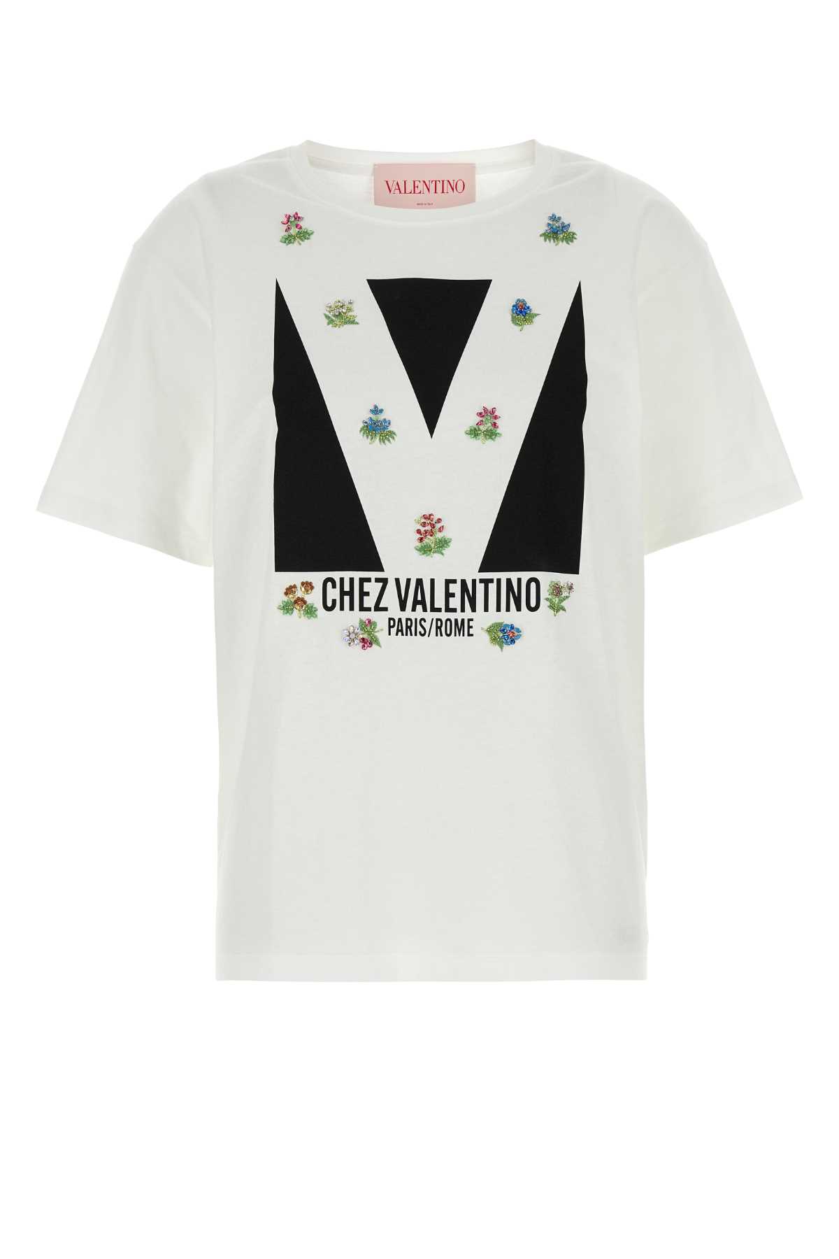 Valentino Womens Brand-print Rhinestone-embellishment Cotton-jersey T-shirt Avorio Nero In Avorionero