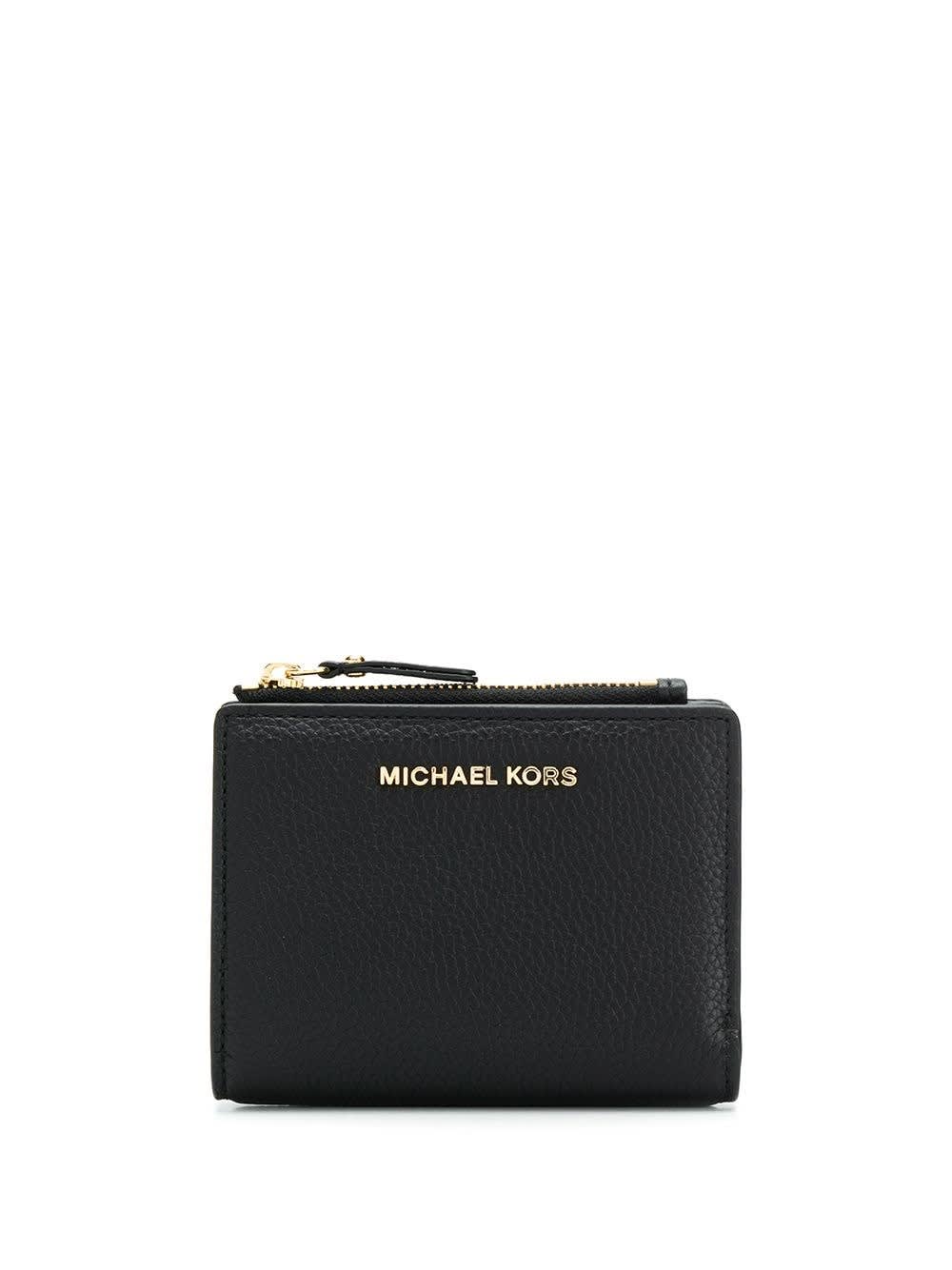 Shop Michael Kors Wallet In Textured Leather With Logo In Black