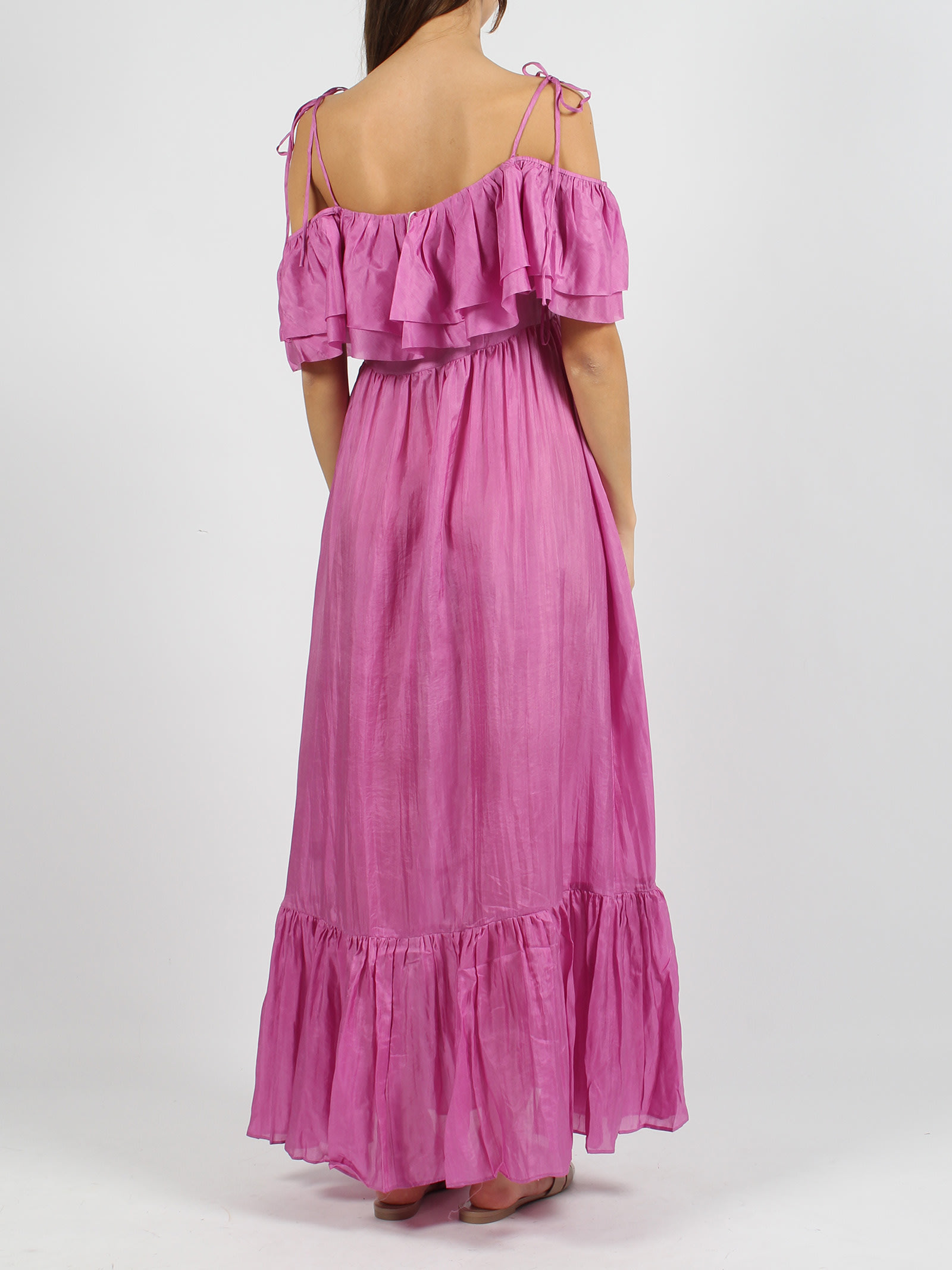 Shop The Rose Ibiza Ruffled Silk Long Dress In Pink & Purple