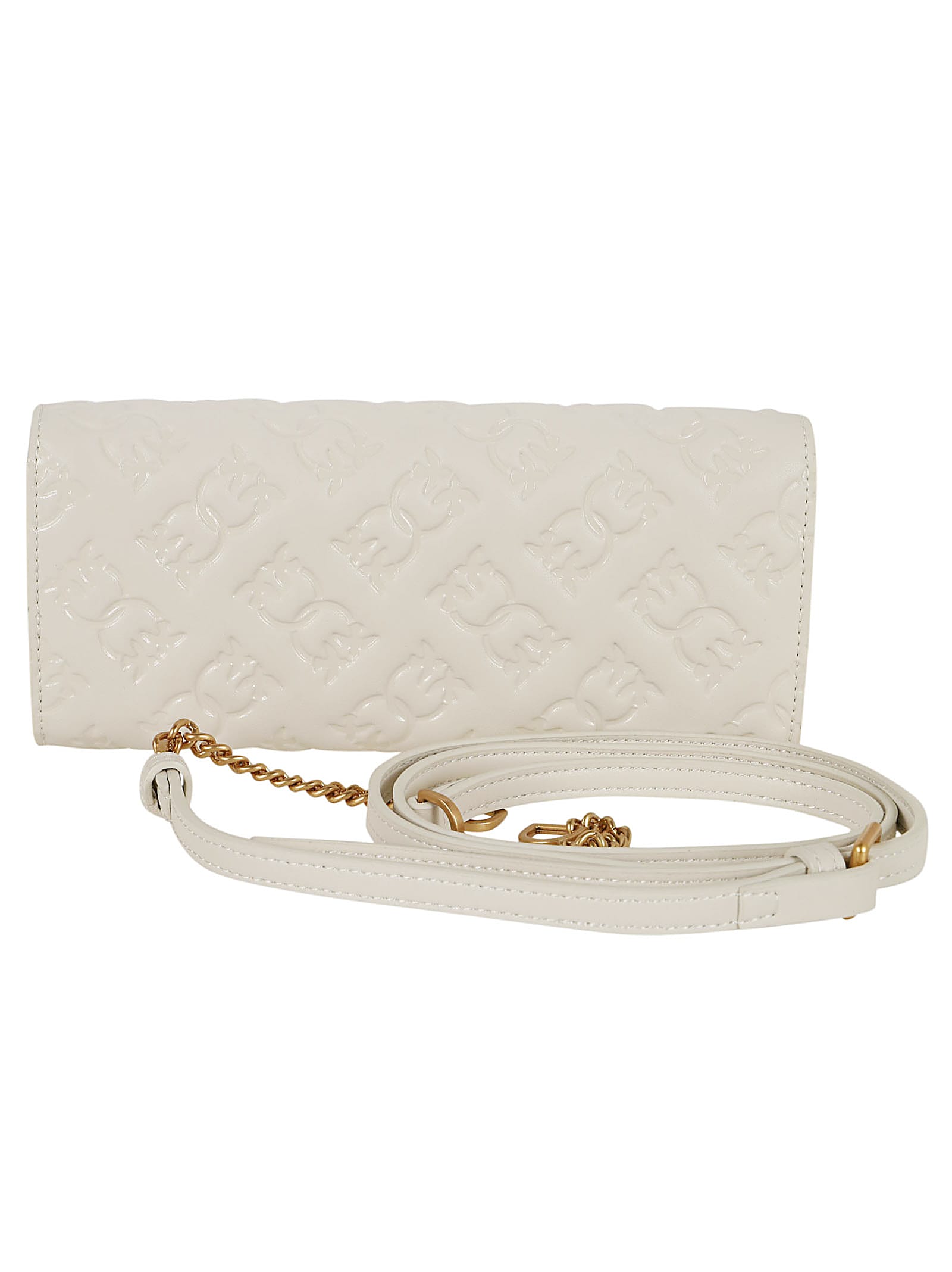 Shop Pinko Love Tiny Birds Wallet On Chain In Q Bianco Seta Antique Gold