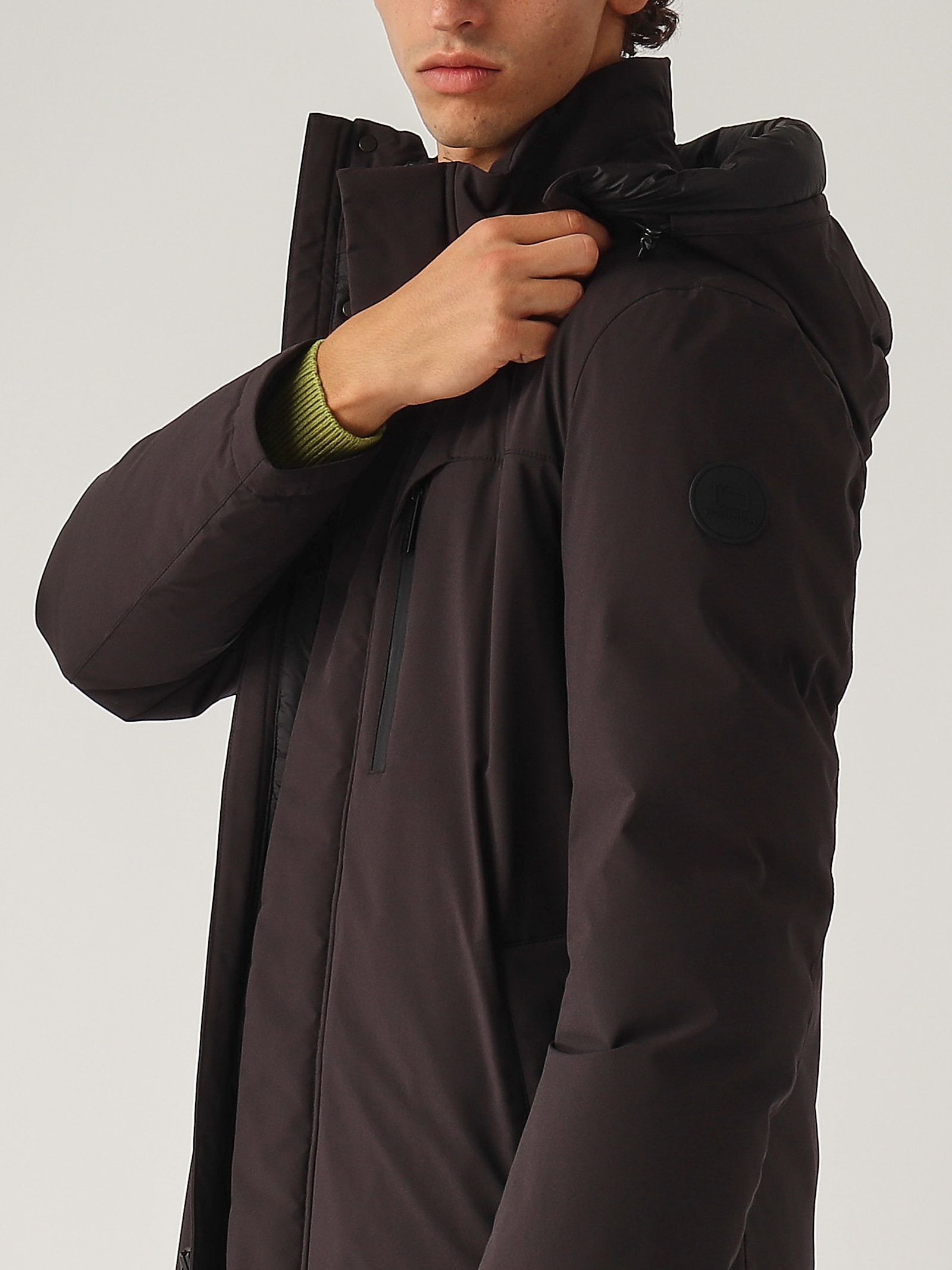 Shop Woolrich Mountain Parka Down Stretch Raincoat In Nero