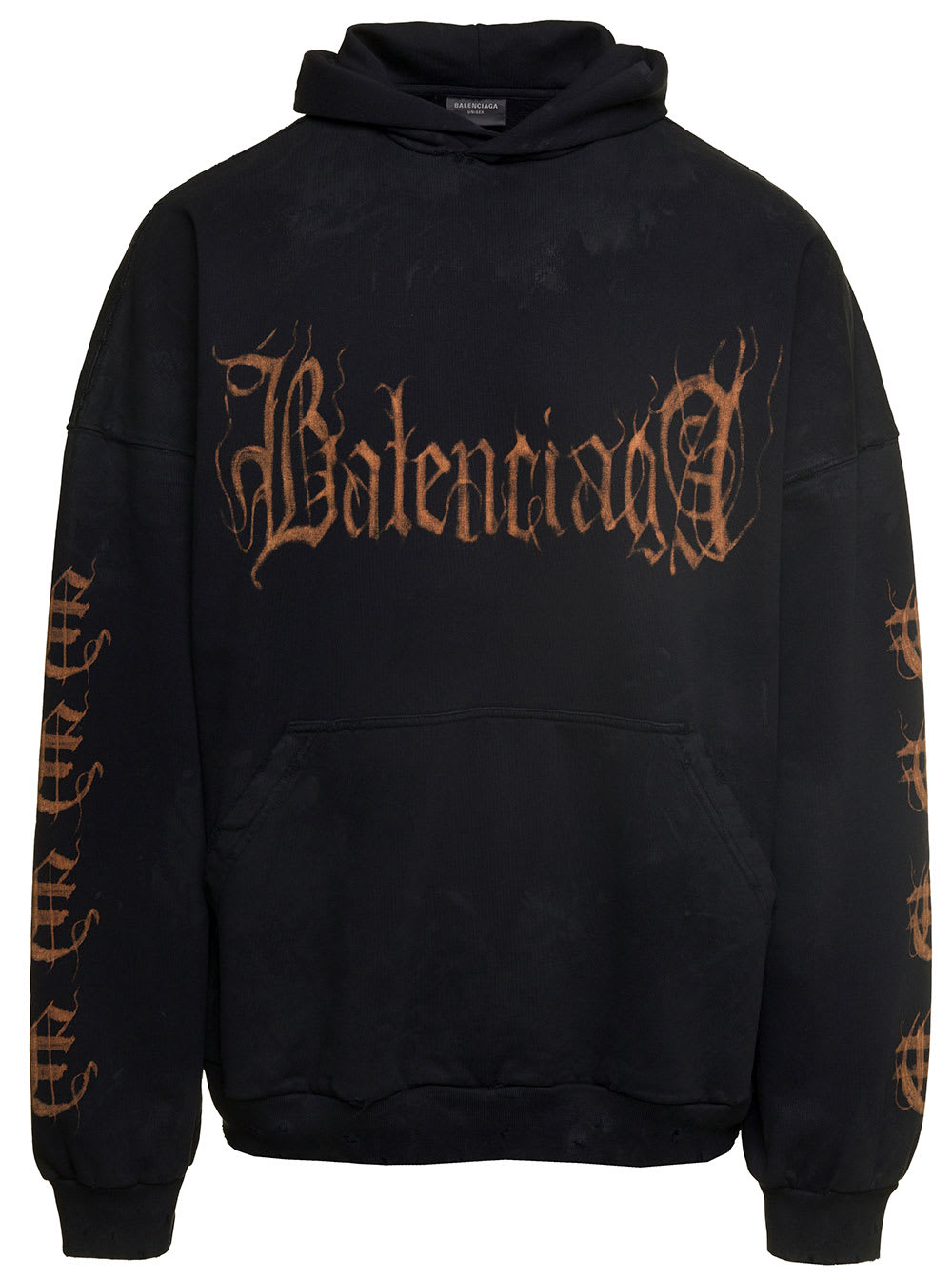 Balenciaga Black Hooded Sweatshirt And Heavy Metal Motif Logo In Cotton Man