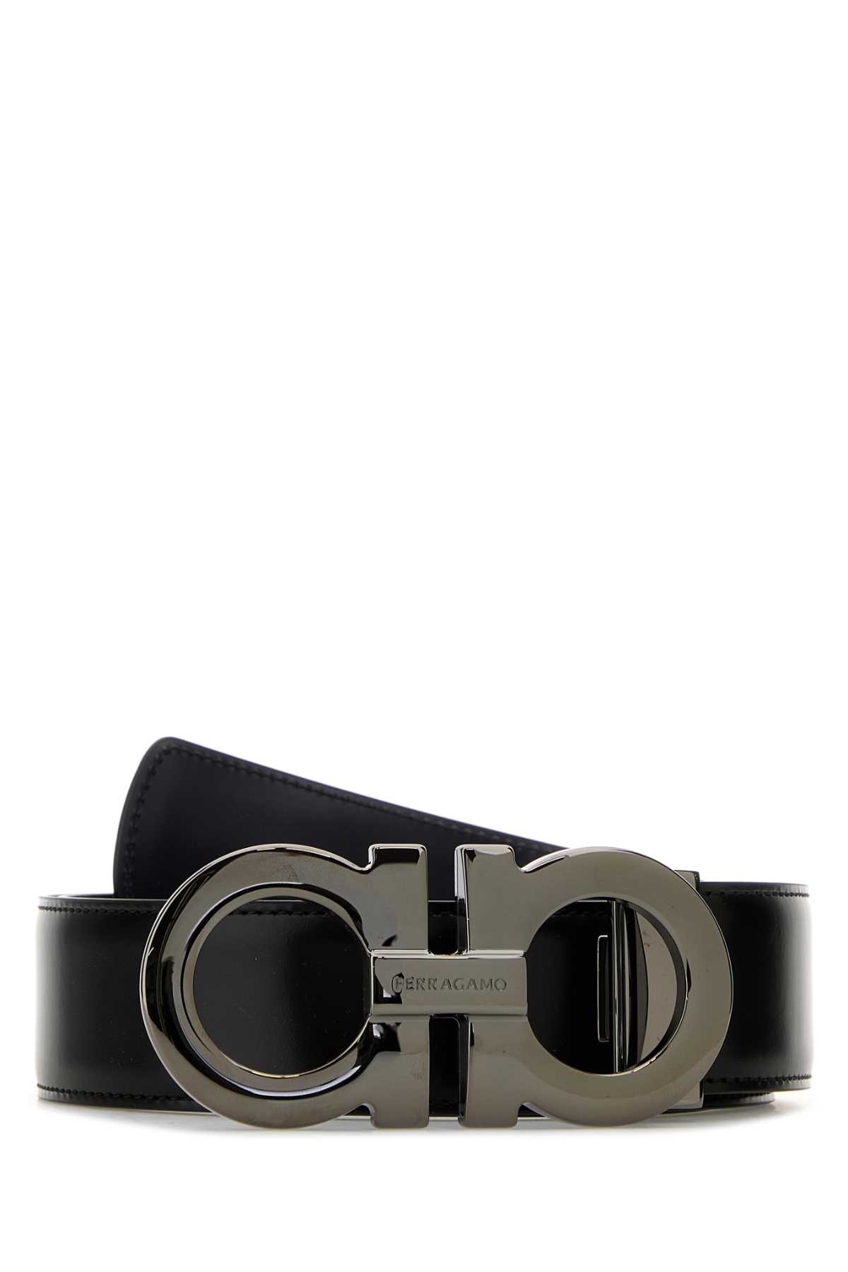 Shop Ferragamo Black Leather Reversible Belt In Nerobluemarine