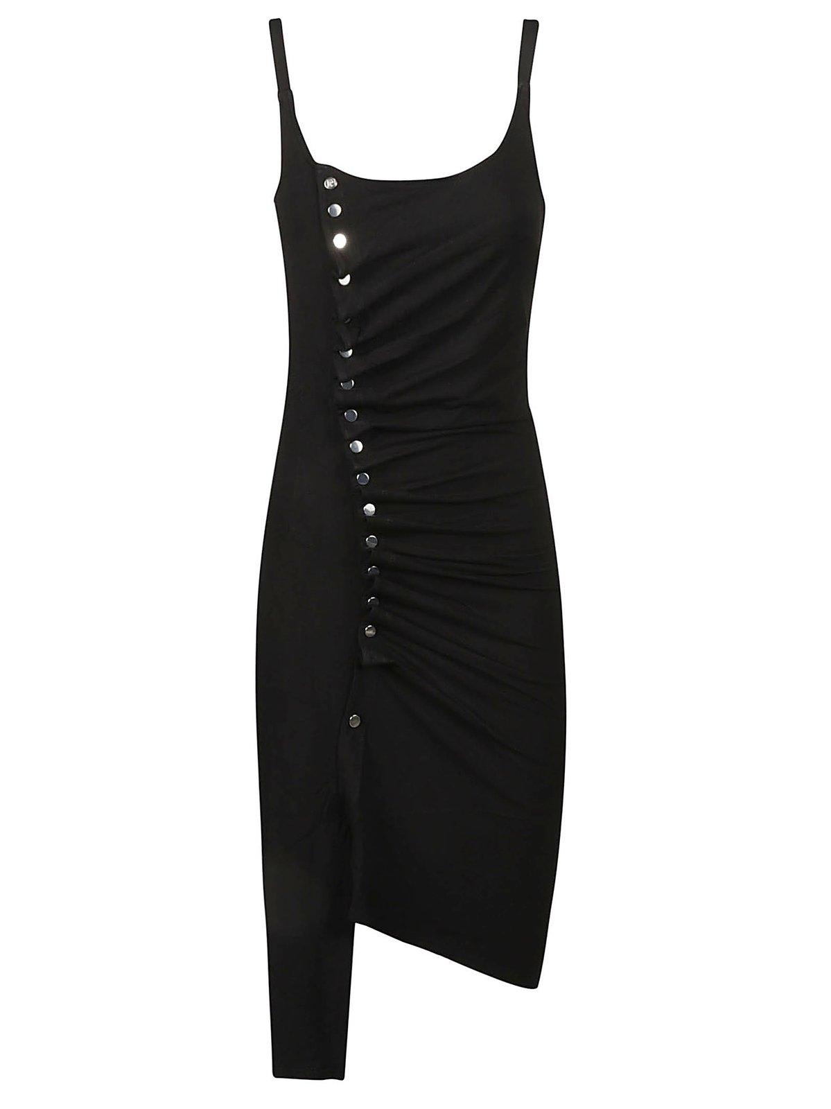 Shop Rabanne Stud Embellished Ruched Asymmetric Dress In Nero