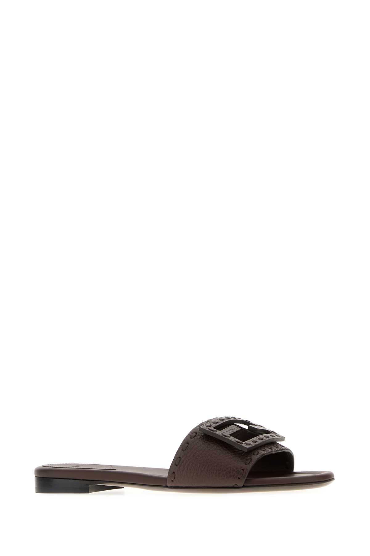 Fendi Logo-embellished Flat Sandals In Brown