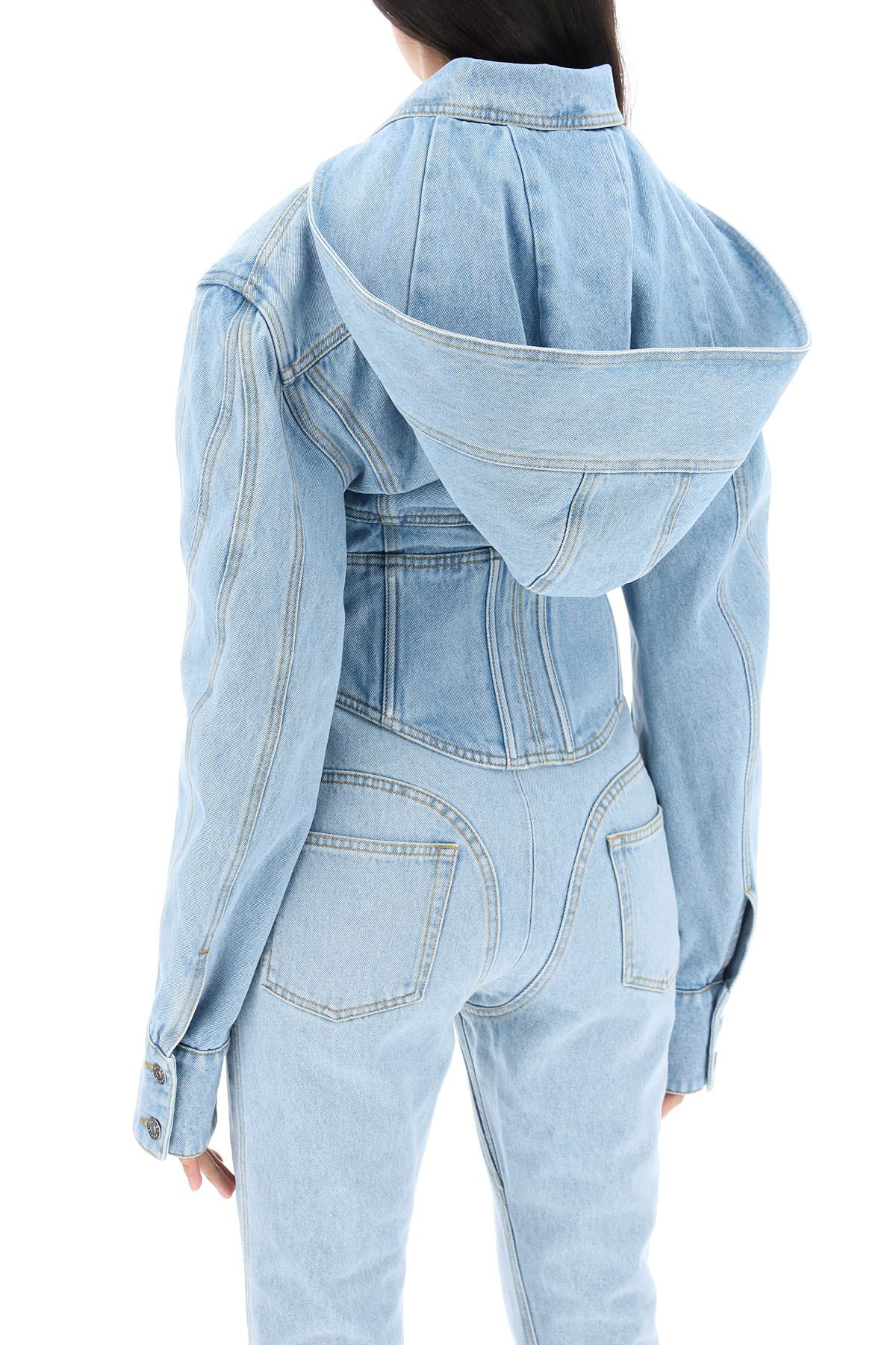 Shop Mugler Denim Jacket With Corset Detail In Light Blue (blue)