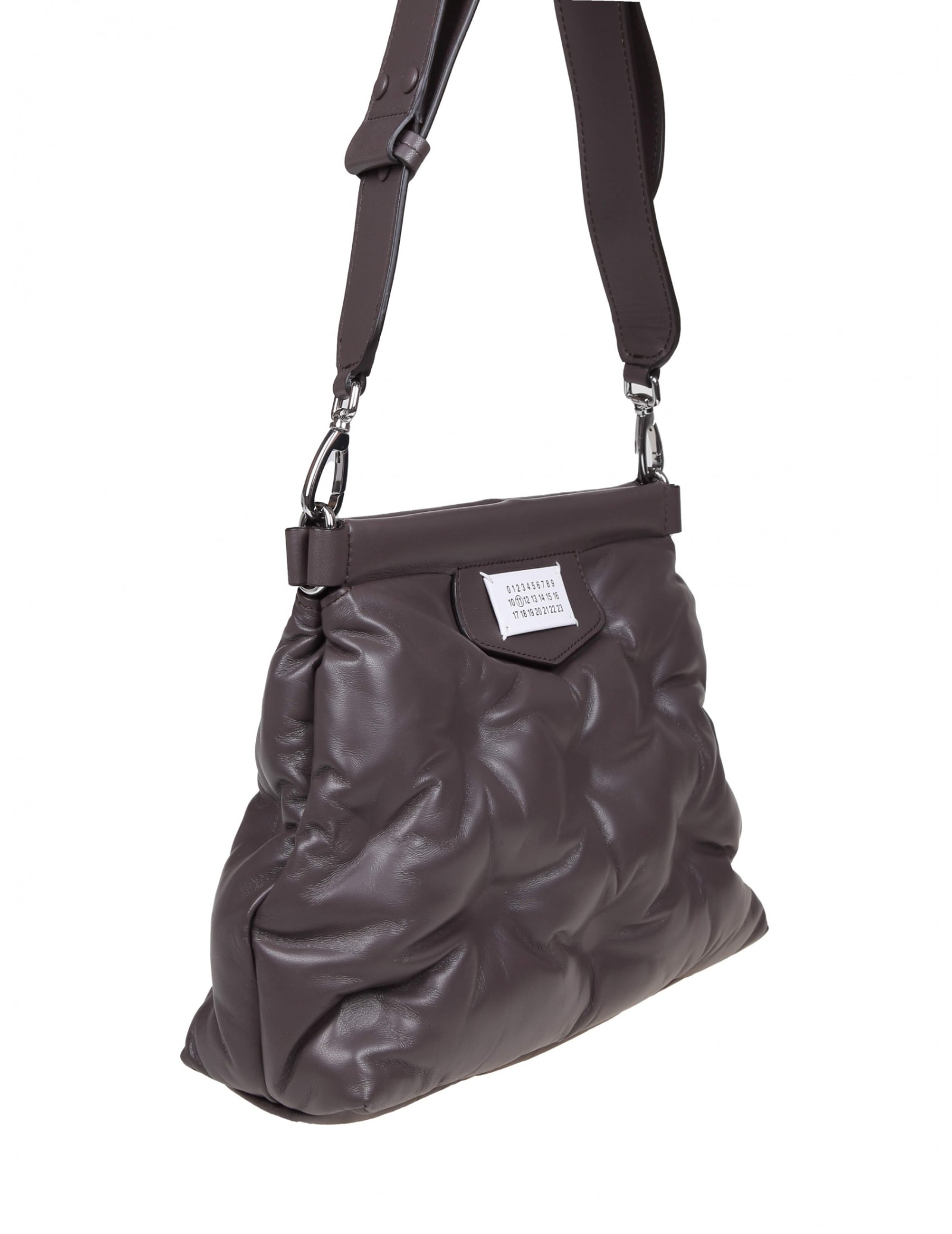 Shop Maison Margiela Shoulder Bag In Matelasse Leather Color Brown In Elephant