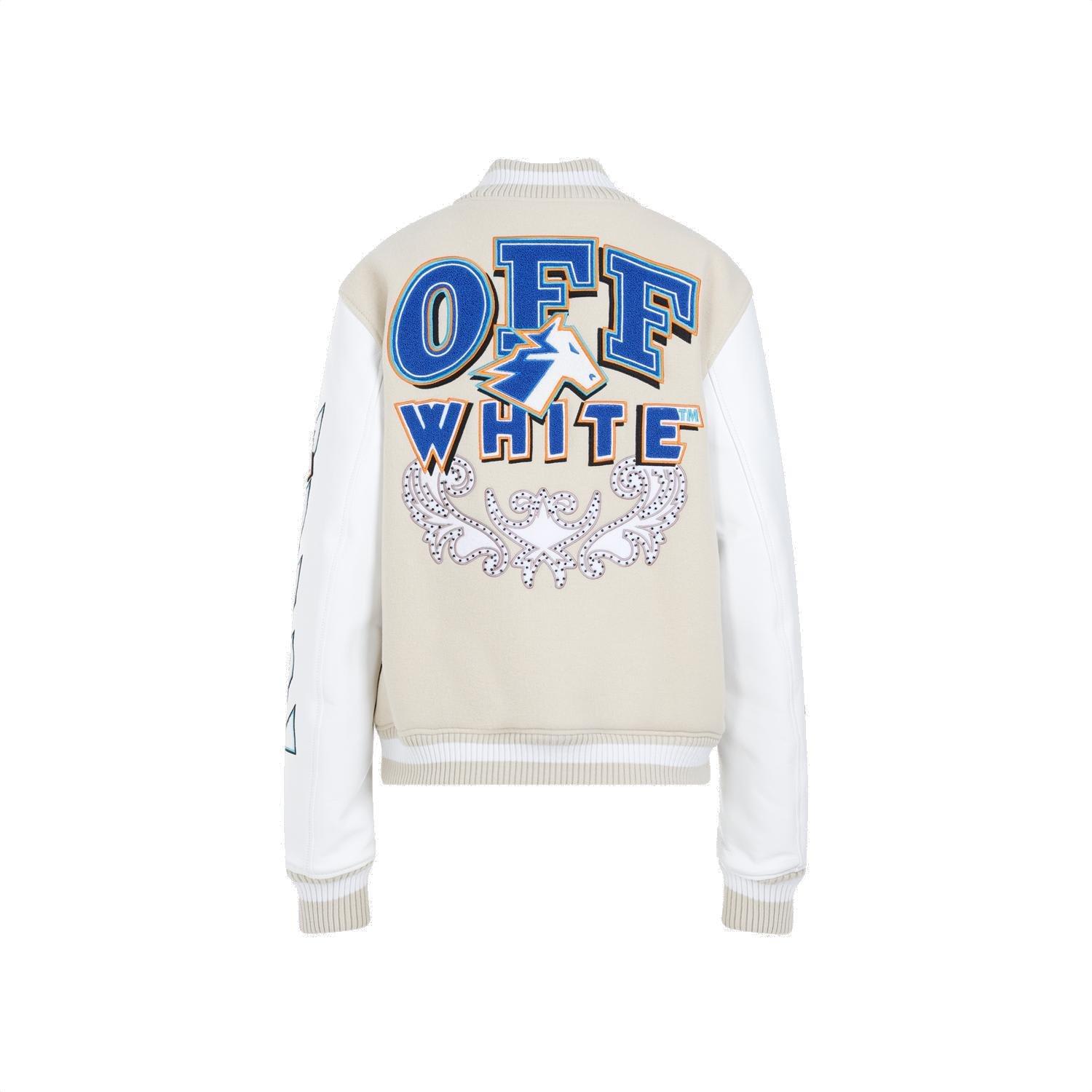 Shop Off-white Tunderbolt Buttoned Long-sleeved Bomber Jacket In Beige/white