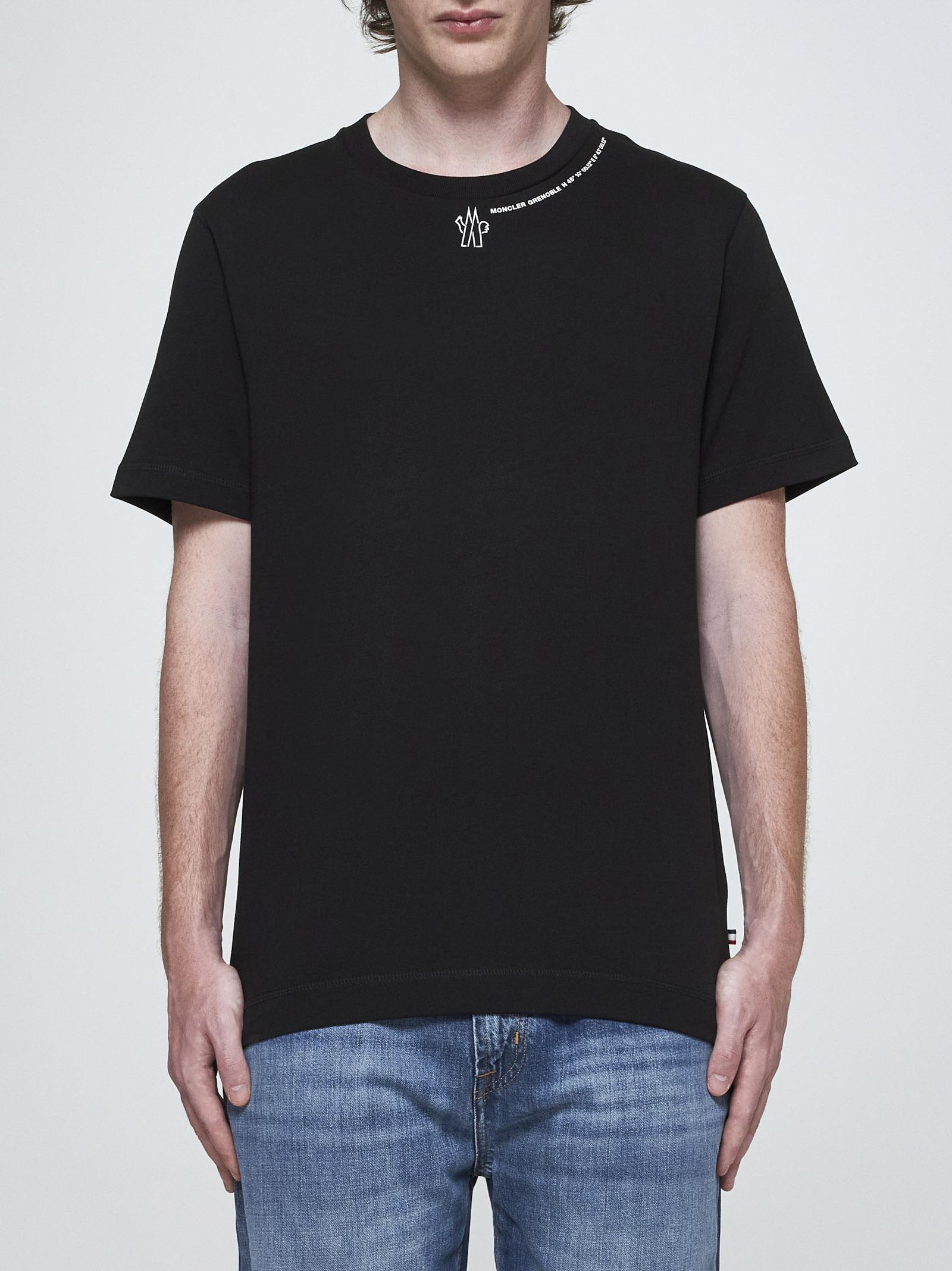 Shop Moncler Logo Cotton T-shirt In Black