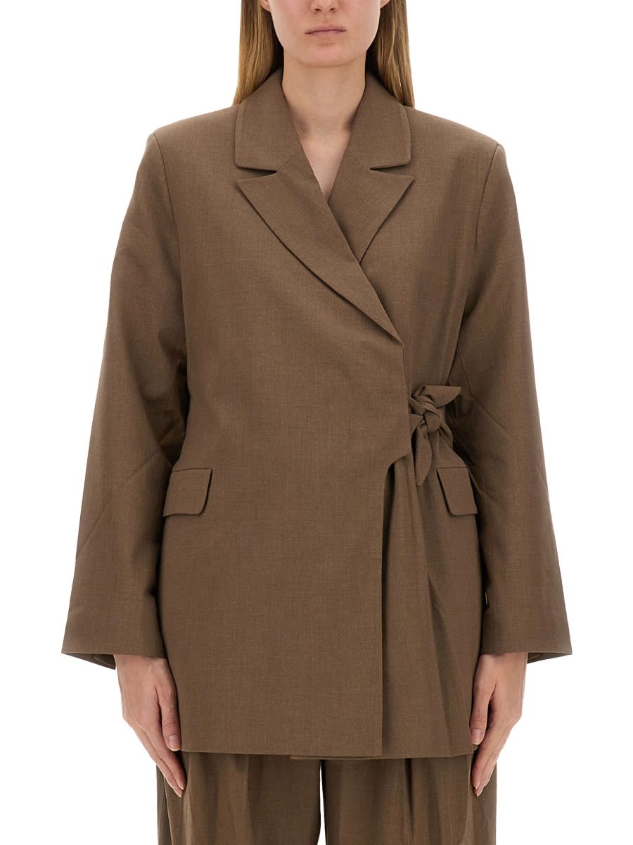 Shop Ganni Asymmetrical Blazer In Brown