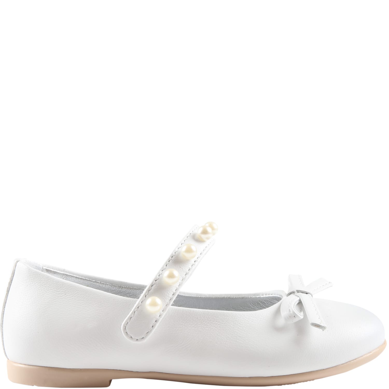 Monnalisa Kids' White Ballet-flats For Girl With Pearls