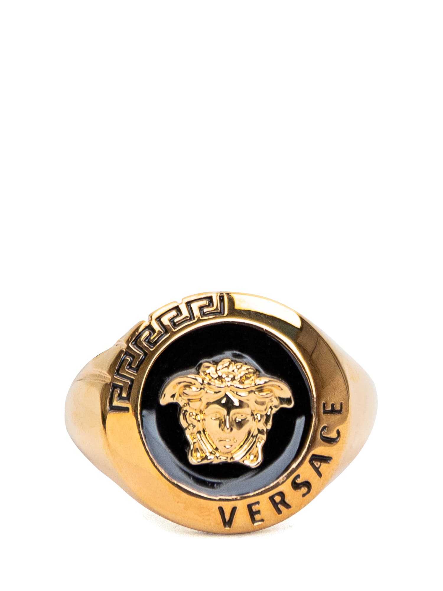 Shop Versace Medusa Ring In Oro -nero