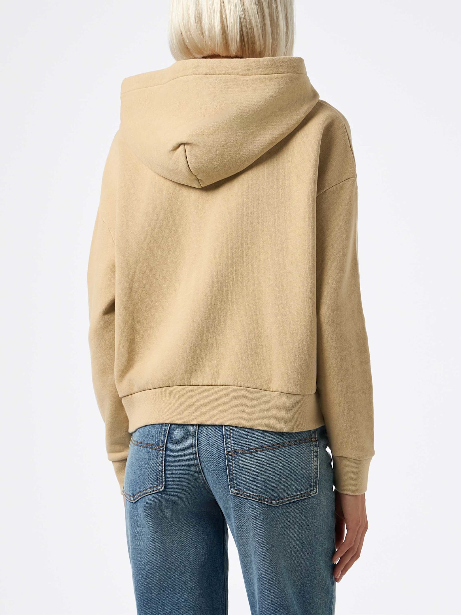 Mc2 Saint Barth Woman Beige Fleeced Cotton Hooded Sweatshirt Mindy In White
