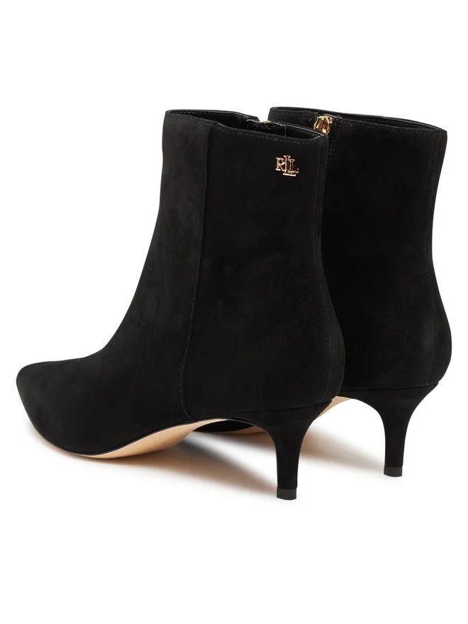 Ralph Lauren Mckay Black Suede Heeled Ankle Boots In Black