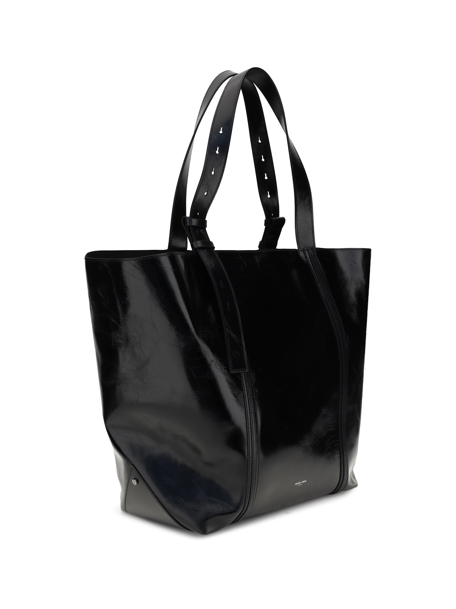 Golden Goose Black Leather Tote With Structured Silhouette In Black