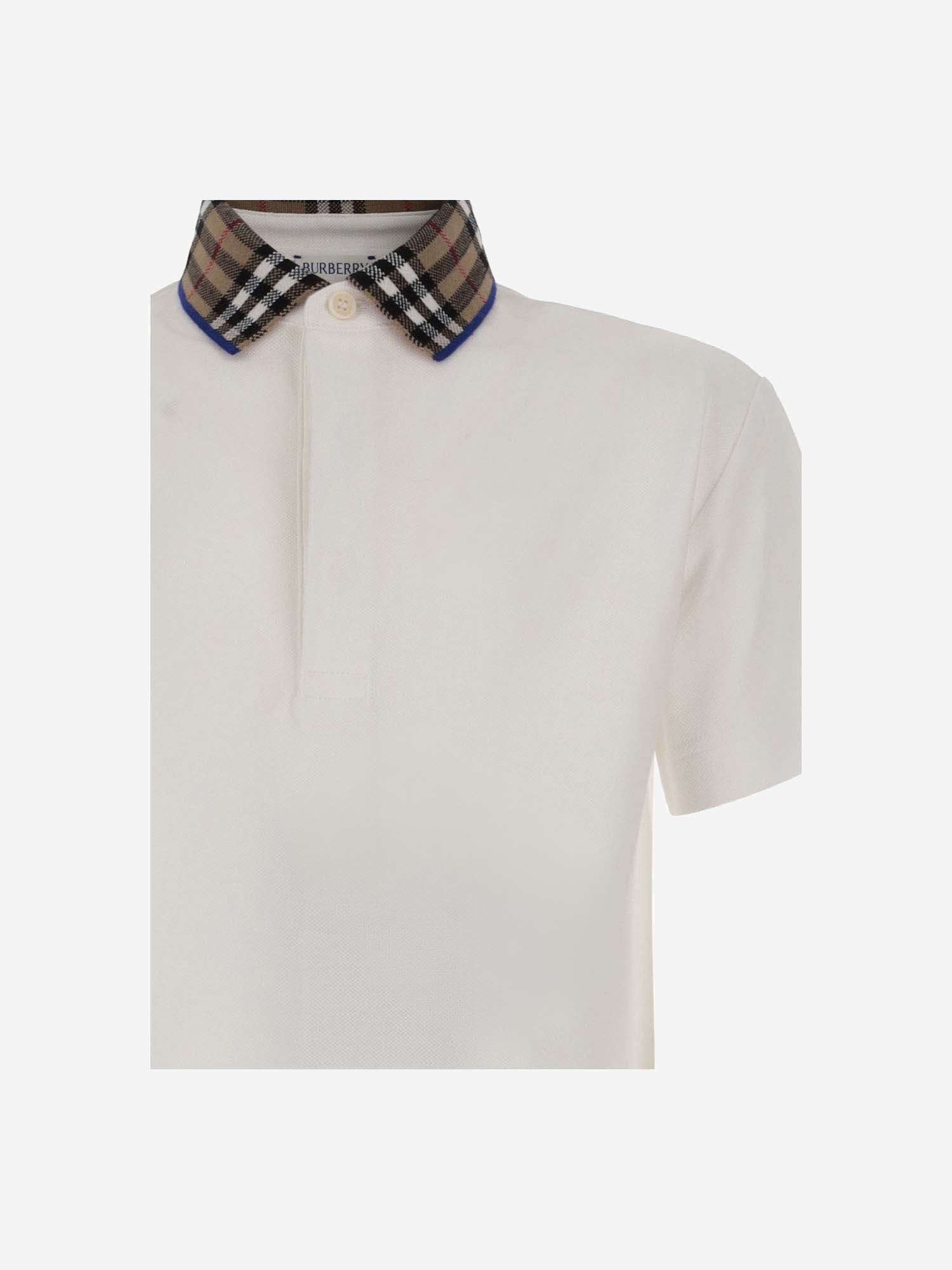 Shop Burberry Cotton Polo Shirt With Check Pattern In White