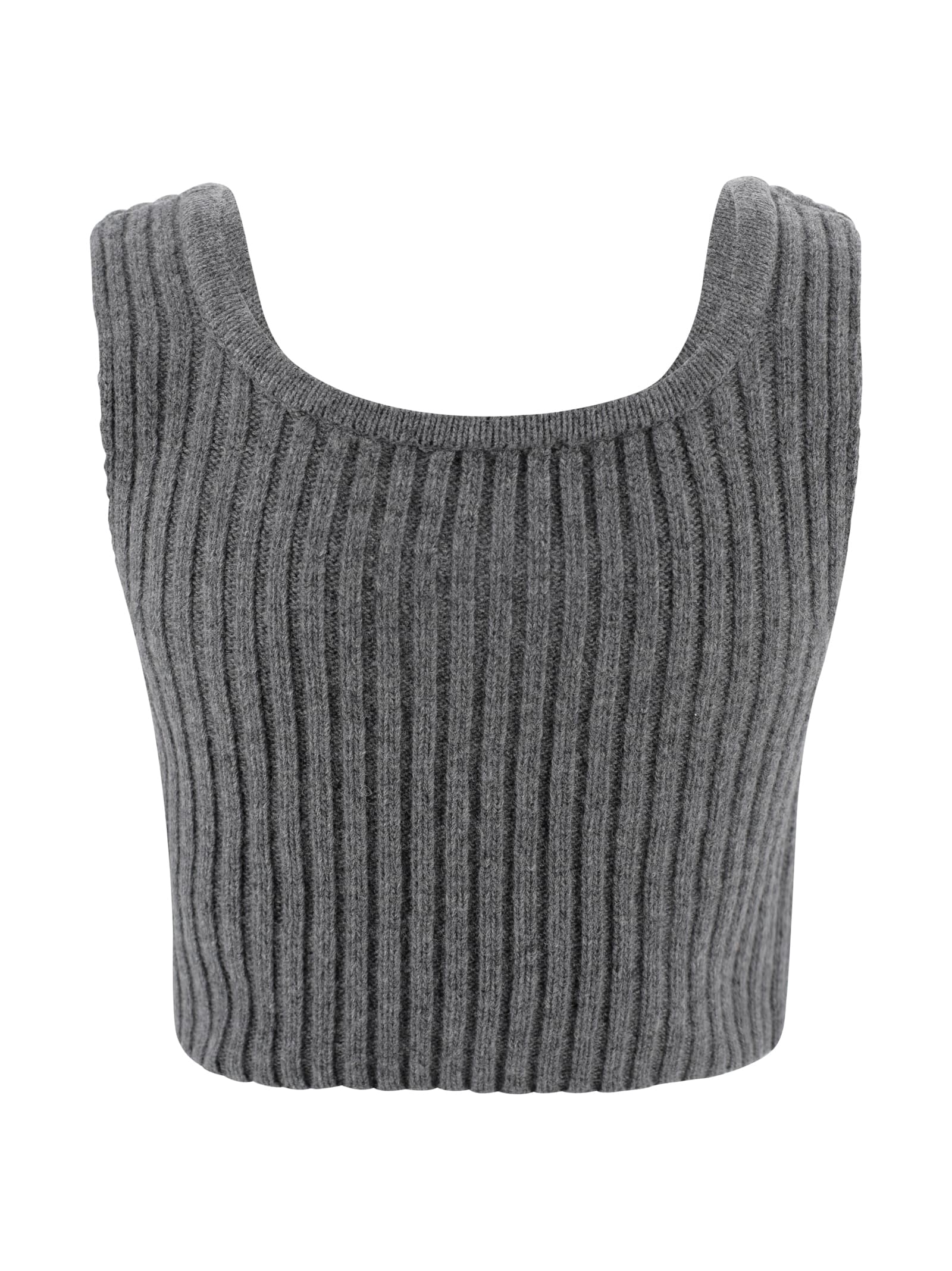 Weekend Max Mara Sleeveless Wool Top Square Neckline In Gray