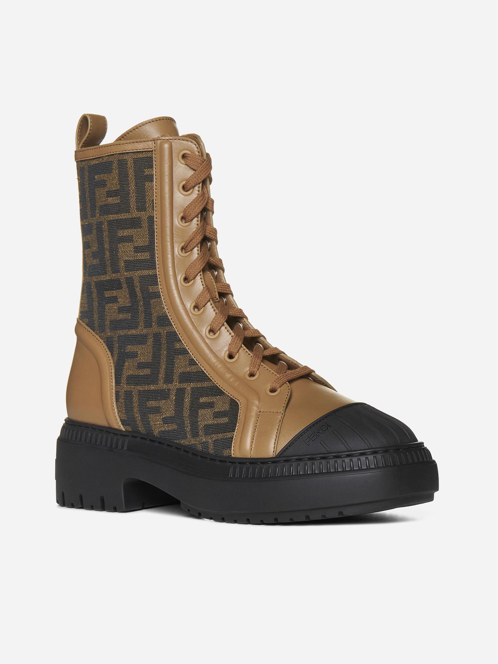 BROWN MONOGRAM CHUNKY SOLE COMBAT BOOT
