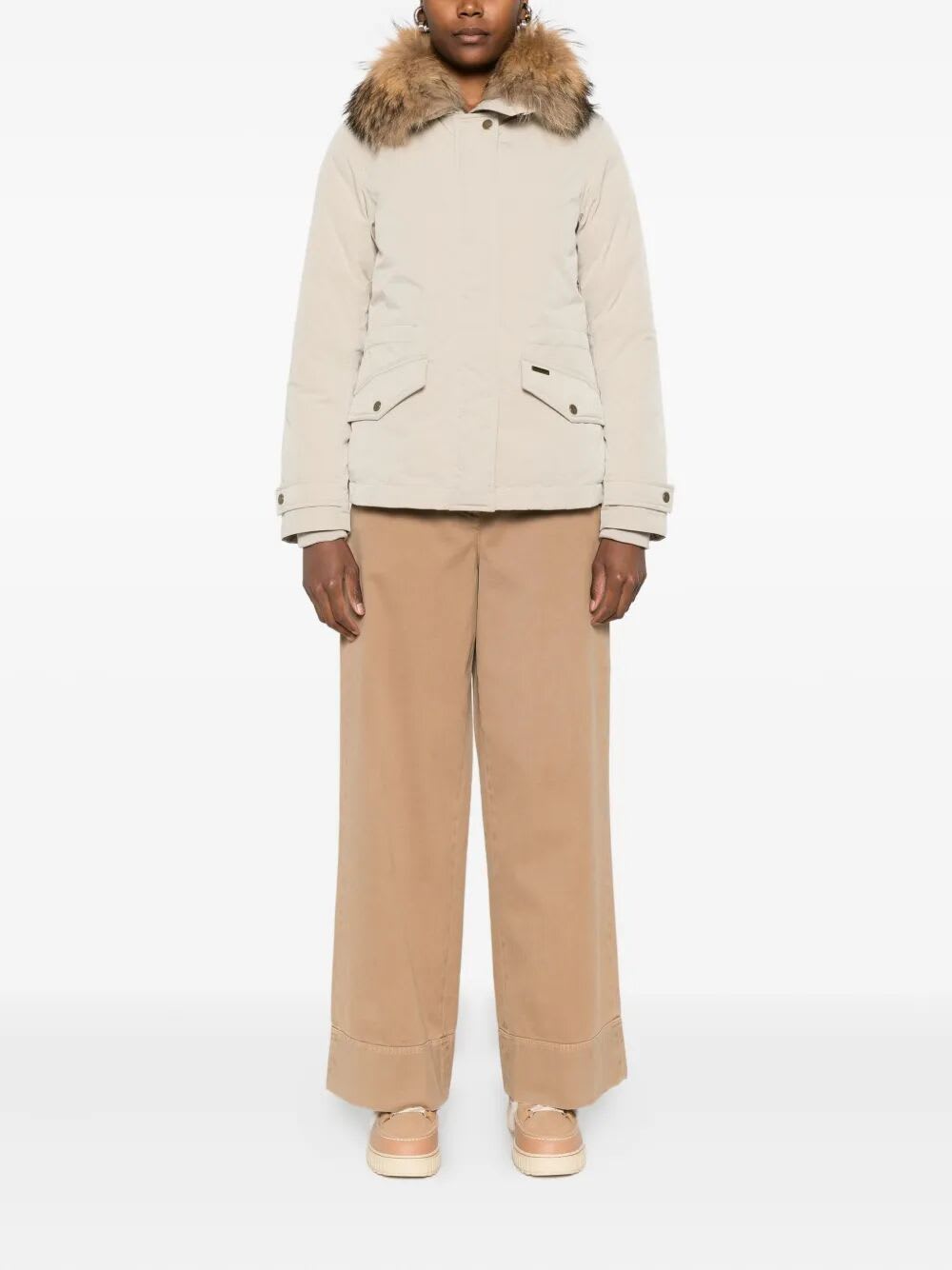 Woolrich Insulated Jackets Featuring Fur Trim In Brown