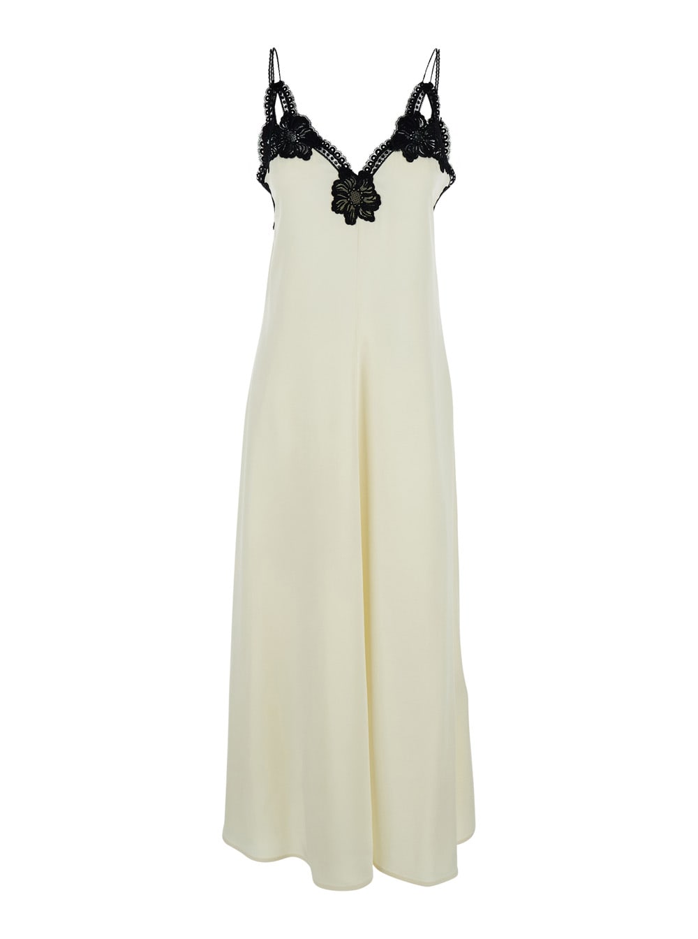 White Sleeveless Dress With Flower Details In Acetate Blend Woman