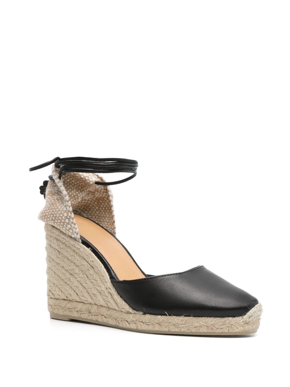 Castaã±er Black Carina Leather Espadrille Wedges In Black