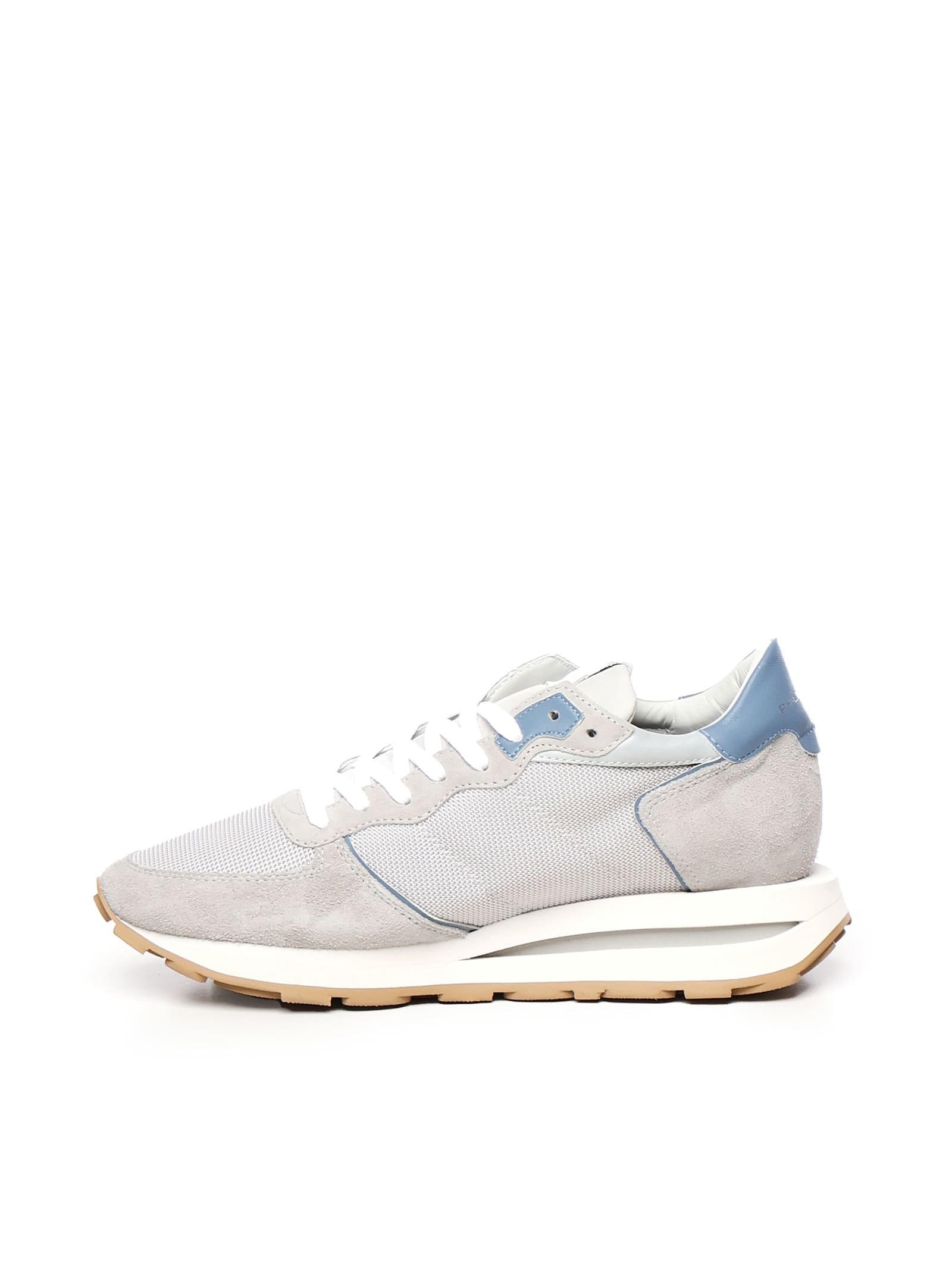 Philippe Model Tropez Haute Sneakers In Grey Suede And Fabric In White, Light Blue