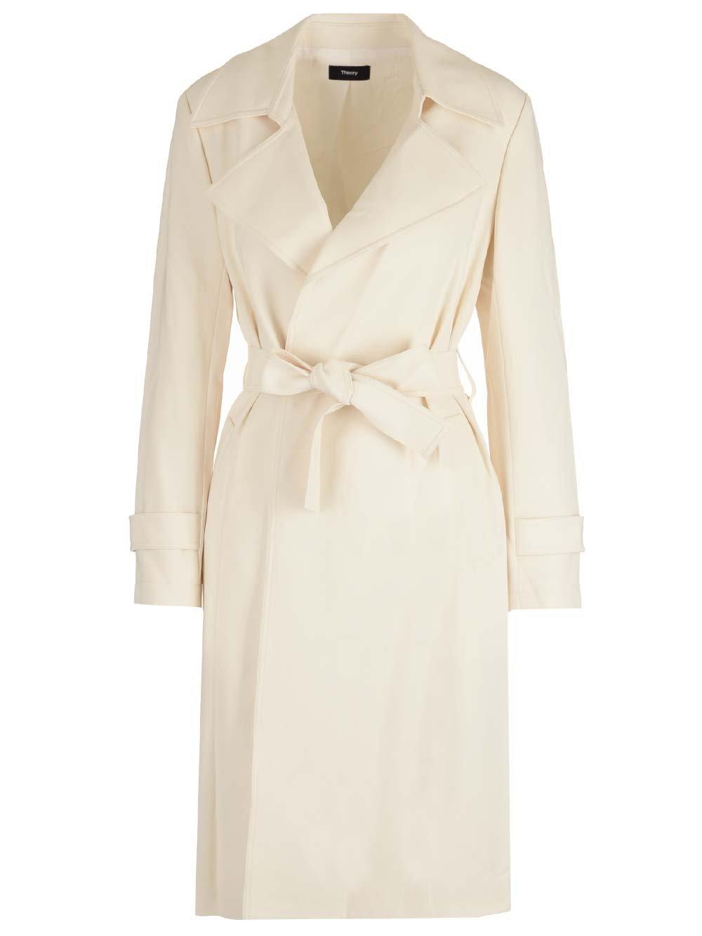 Shop Theory Oaklane Trench Belted Coat In Ivory