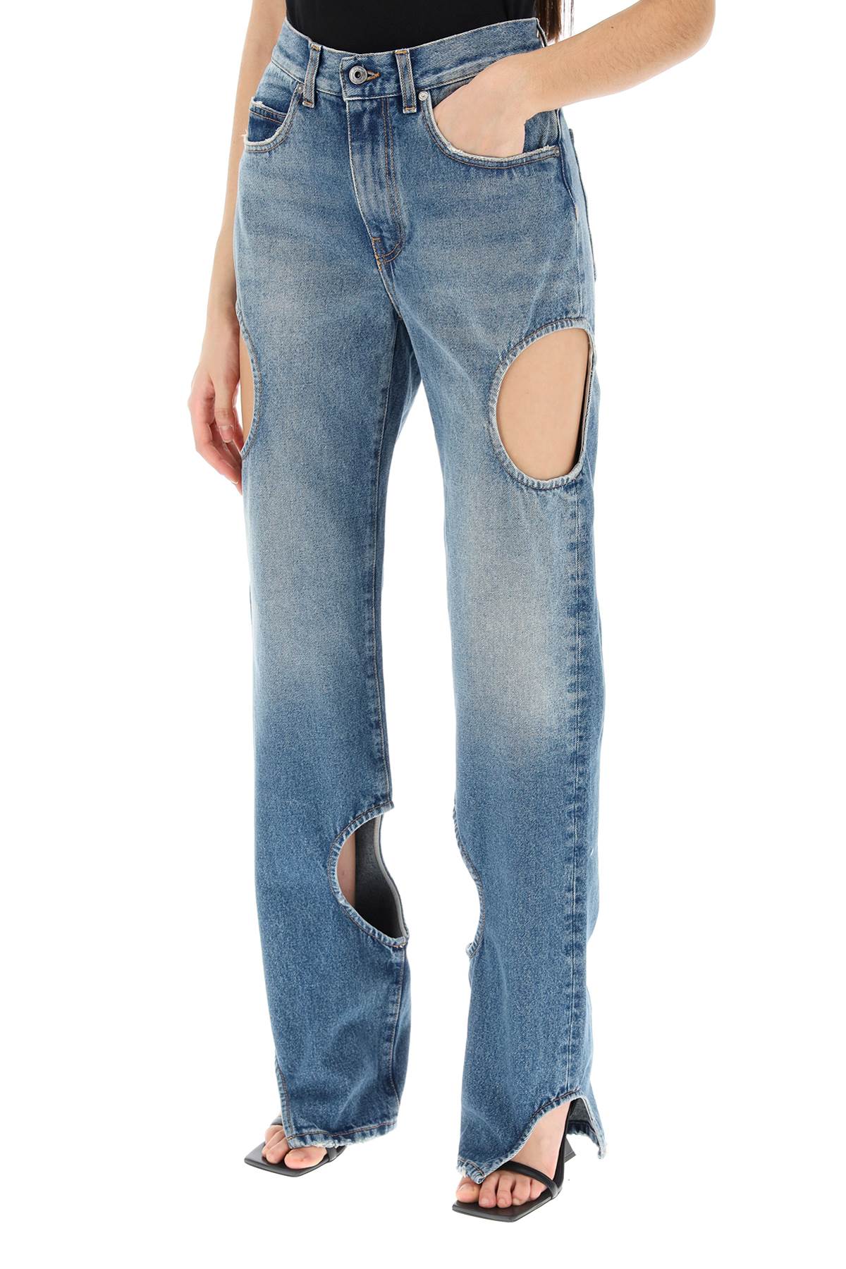 Shop Off-white Meteor Cut-out Jeans In Denim