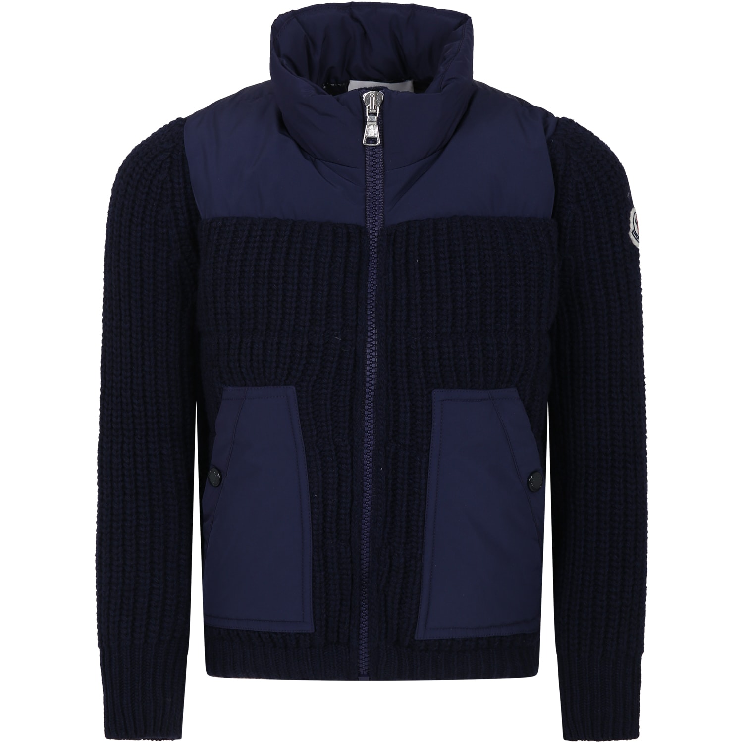 Moncler Kids' Blue Cardigan For Boy With Logo