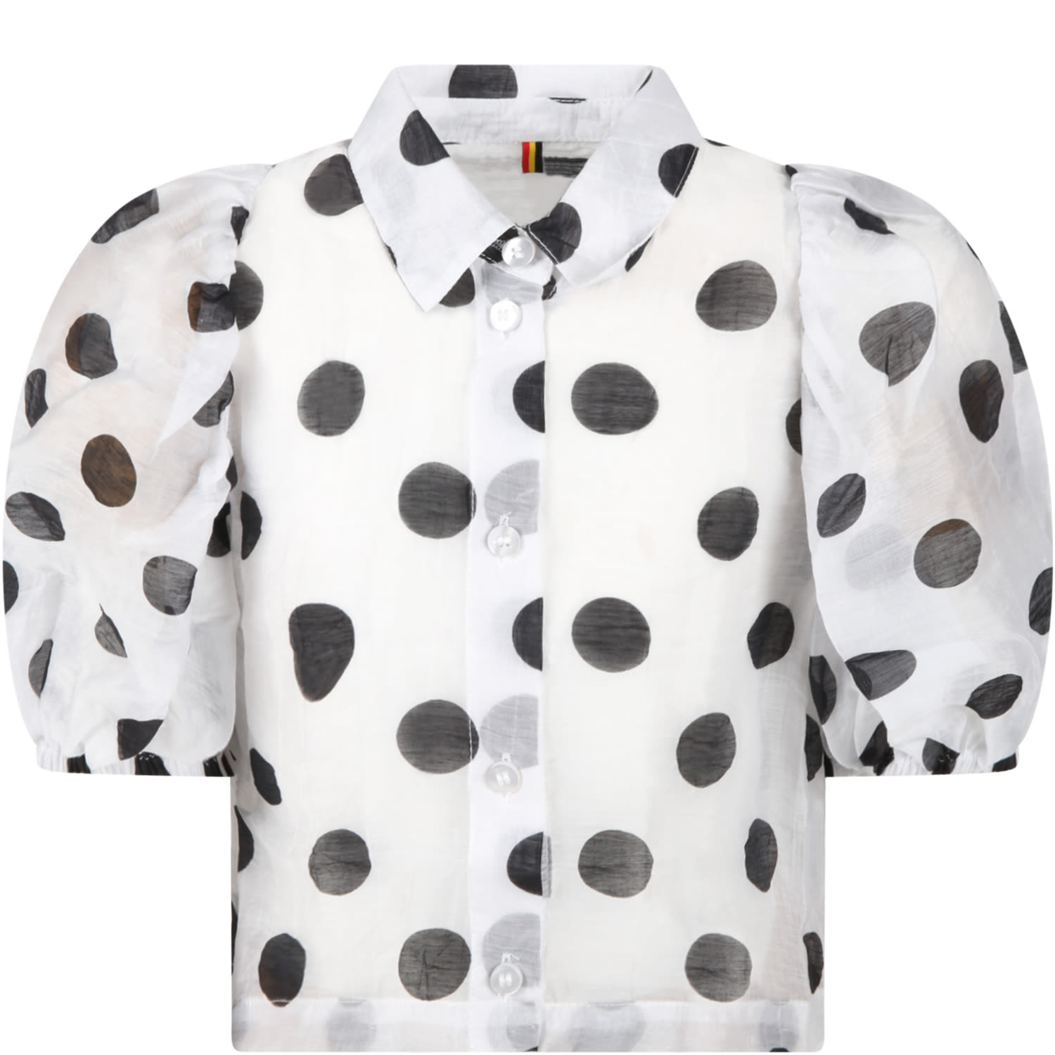 Caroline Bosmans White Shirt For Girl With Black Polka Dots