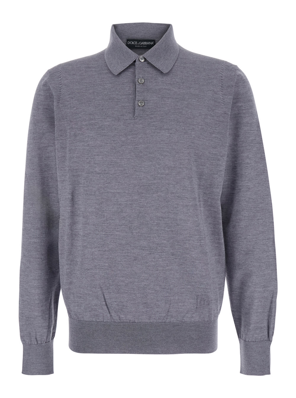 Dolce & Gabbana Grey Polo Shirt With Classic Collar And Tonal Logo Embroidery On The Front In Wool Man In Gray