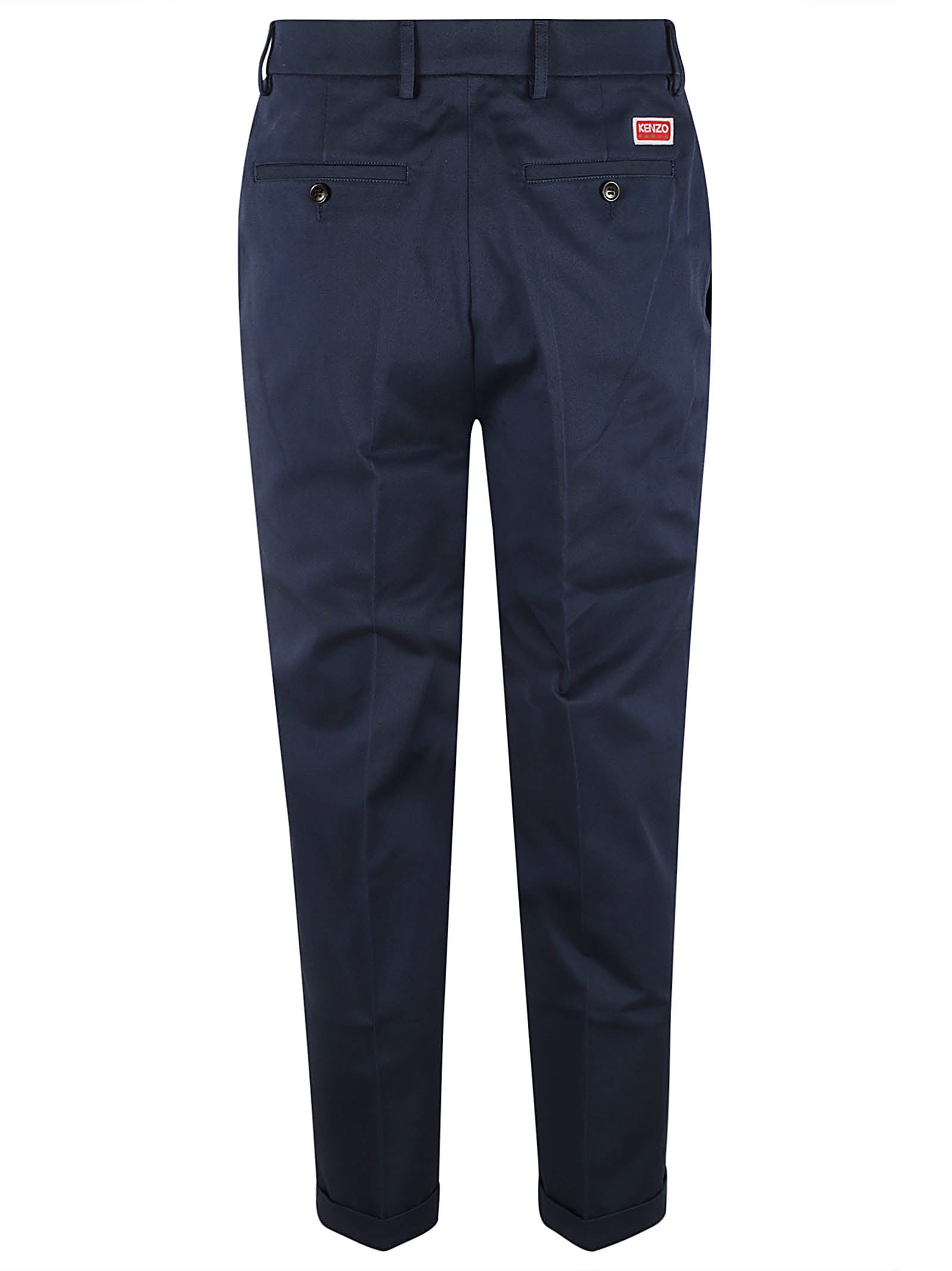 Shop Kenzo Classic Plain Trousers In Navy Blue