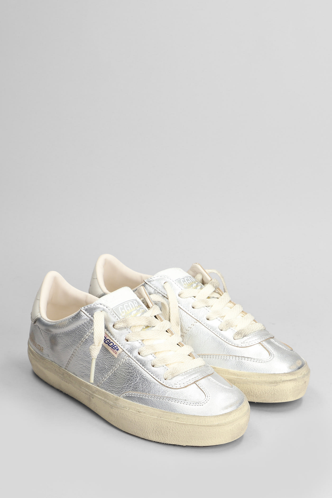 Shop Golden Goose Soul Star Sneakers In Silver Leather