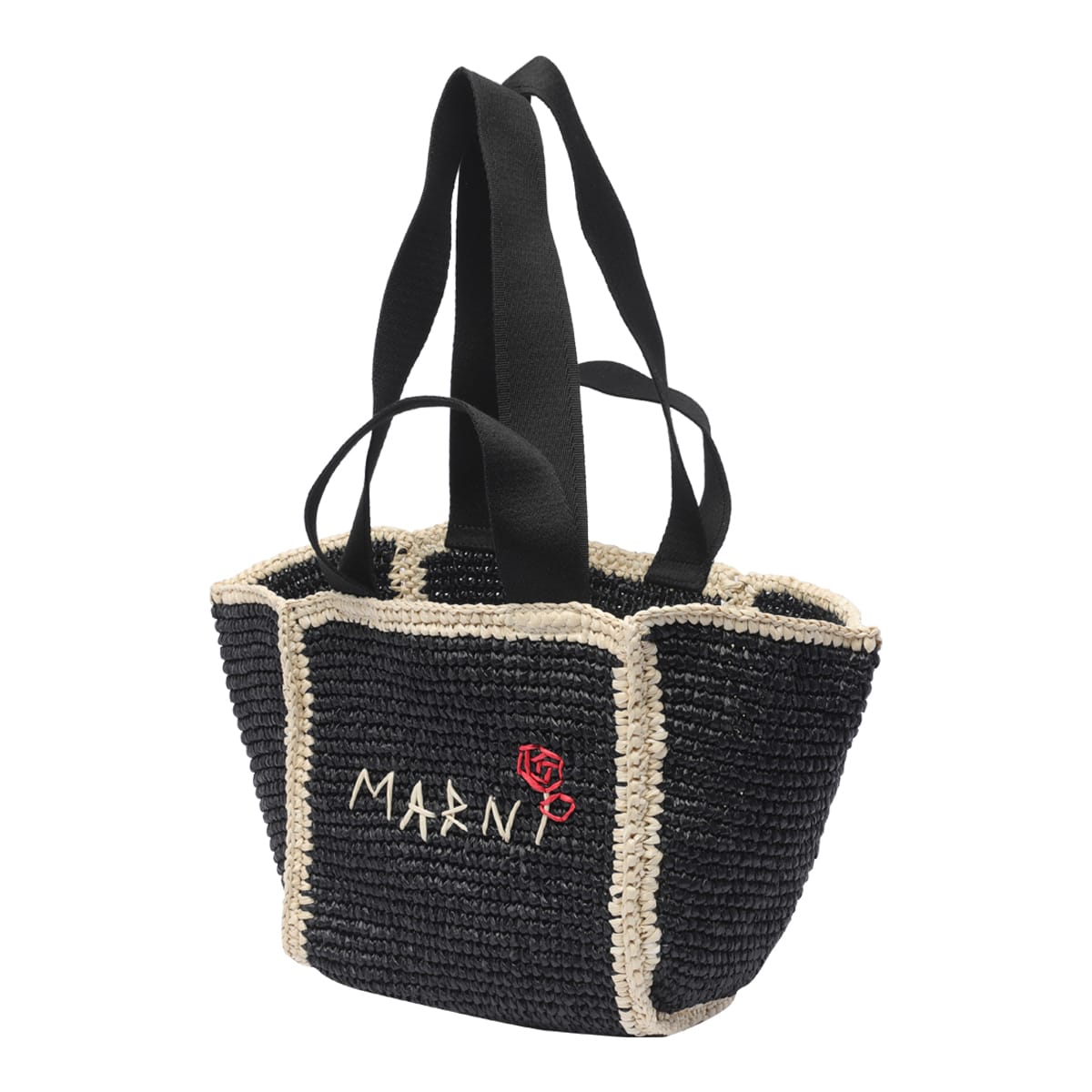 Shop Marni Sillo Shopping Bag Small Rafia Effect In Black