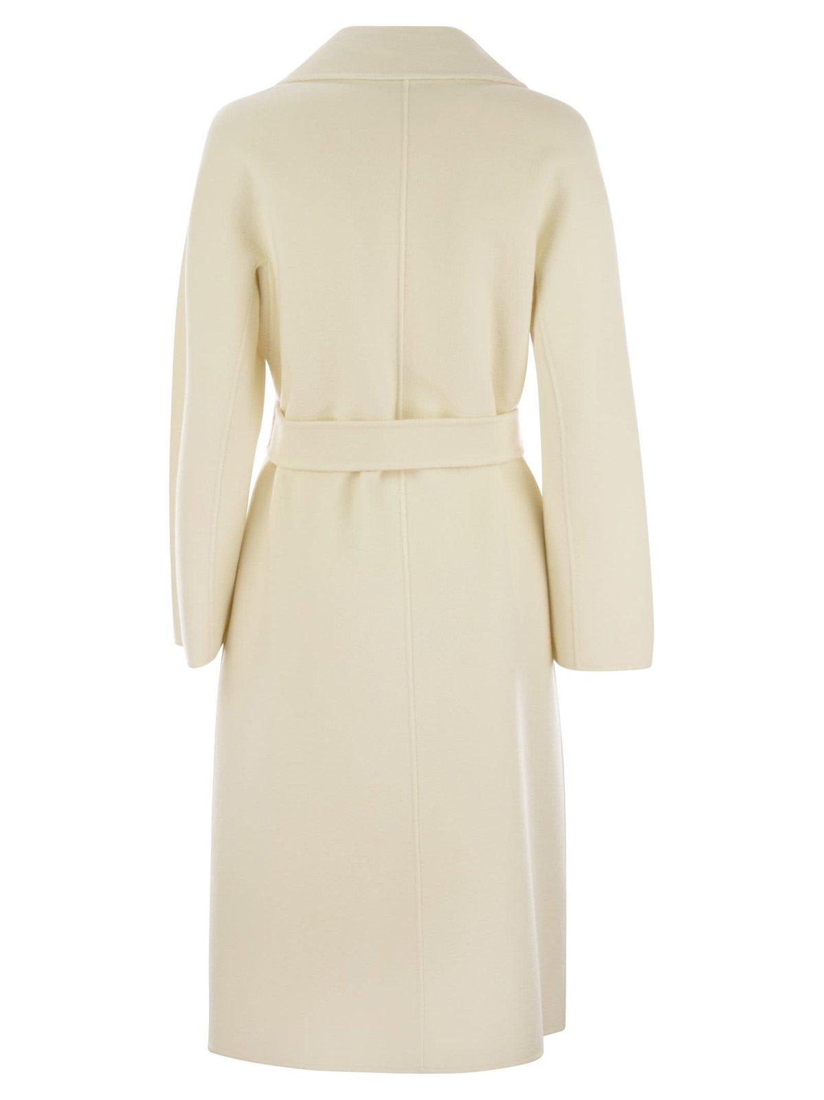 Max Mara Cles Belted Long-sleeved Coat In White