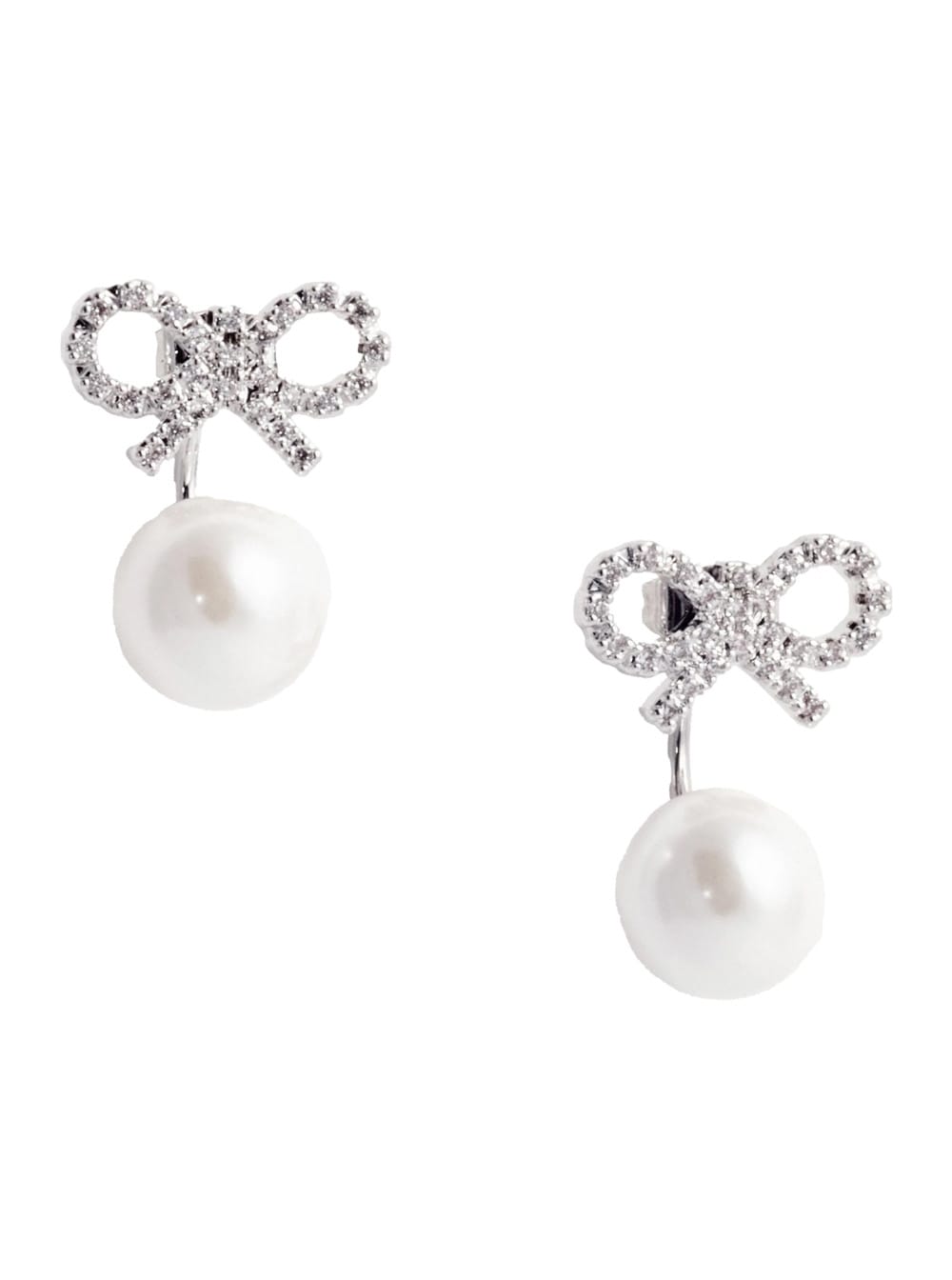 crystal Bow Pearl Jacket Earrings