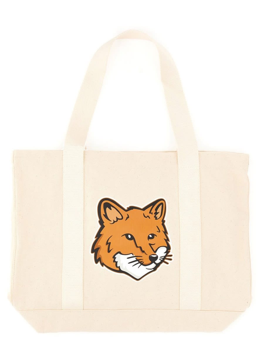 Shop Maison Kitsuné Fox Head Print Bag In White