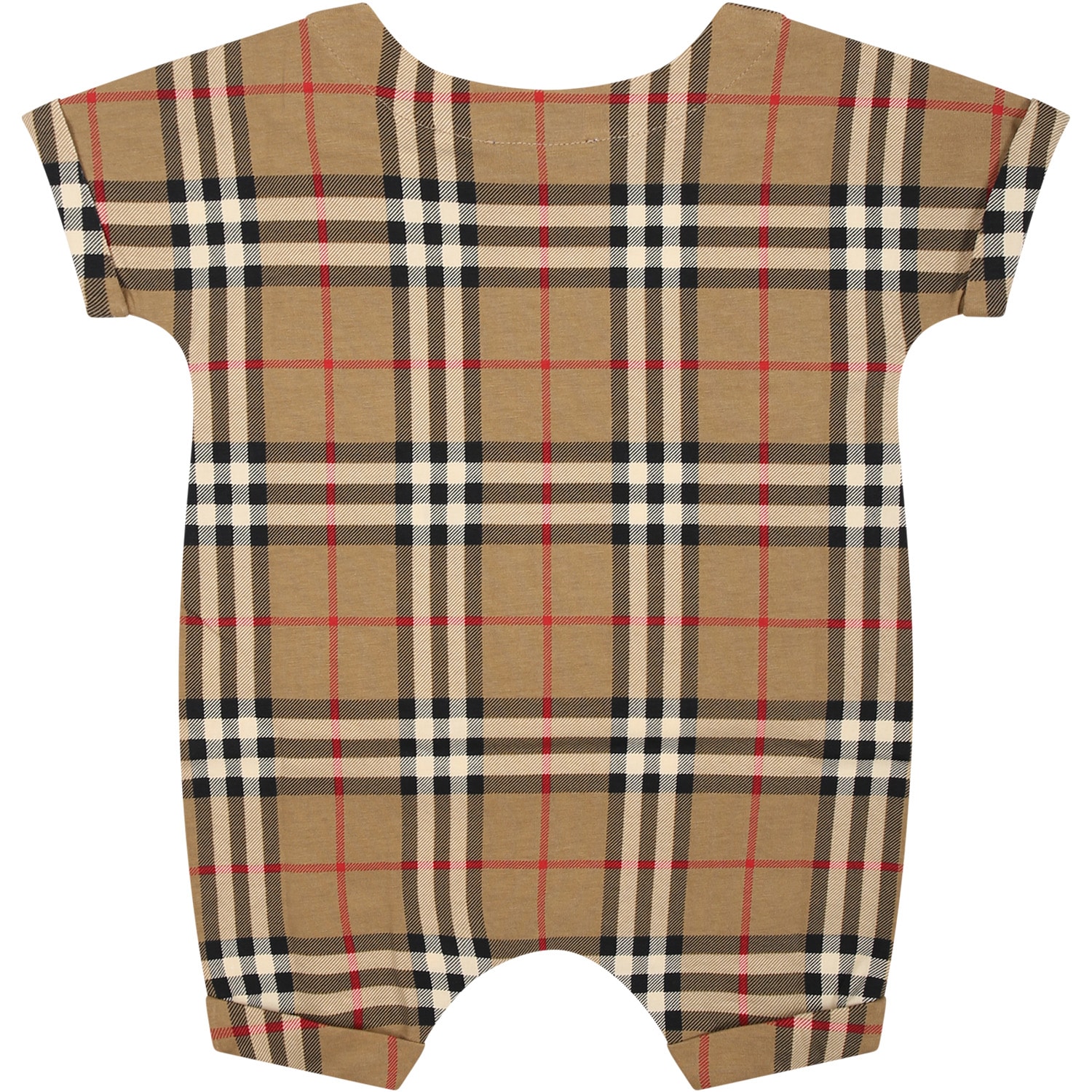Shop Burberry Beige Baby Bodysuit With Iconic All-over Vintage Check