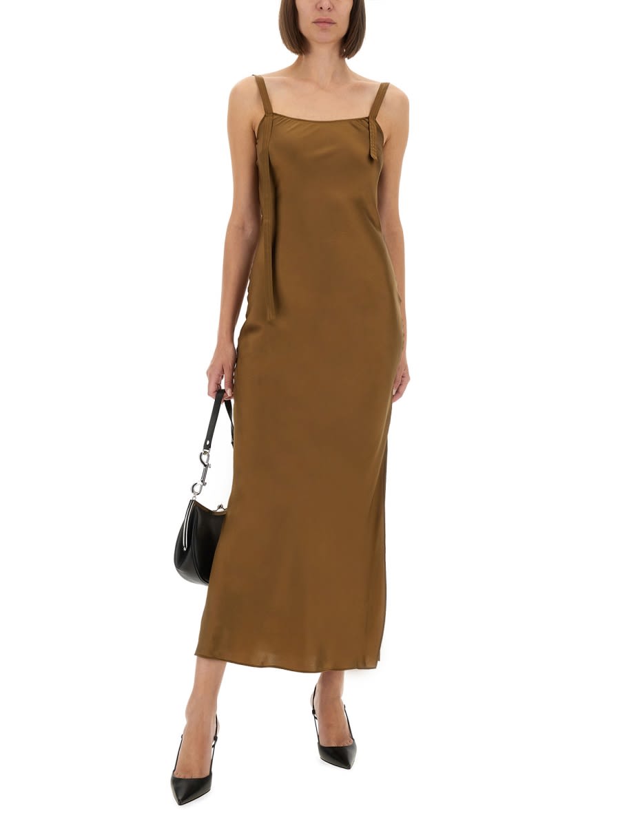 The Garment Catania Long Silk Satin Slip Dress In Brown