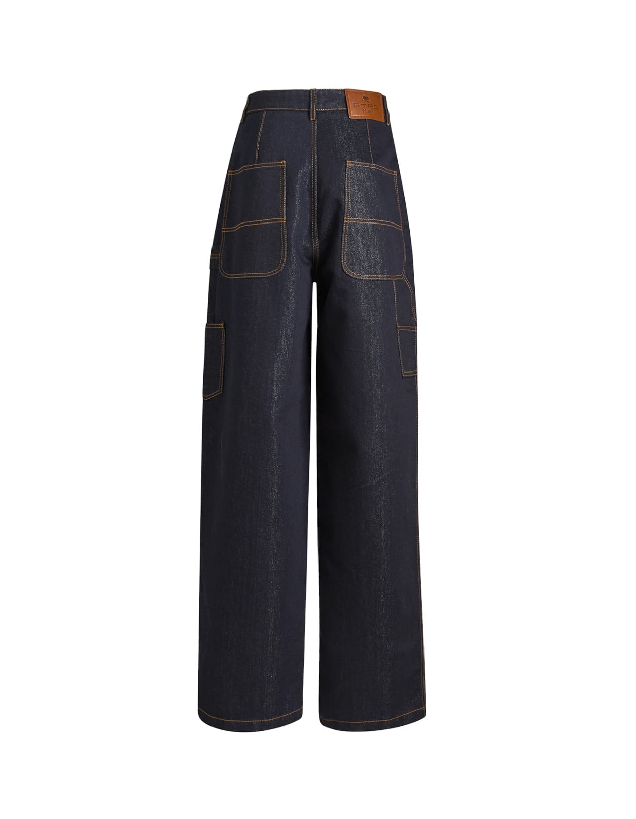 Shop Etro Navy Blue Lurex Denim Baggy Jeans