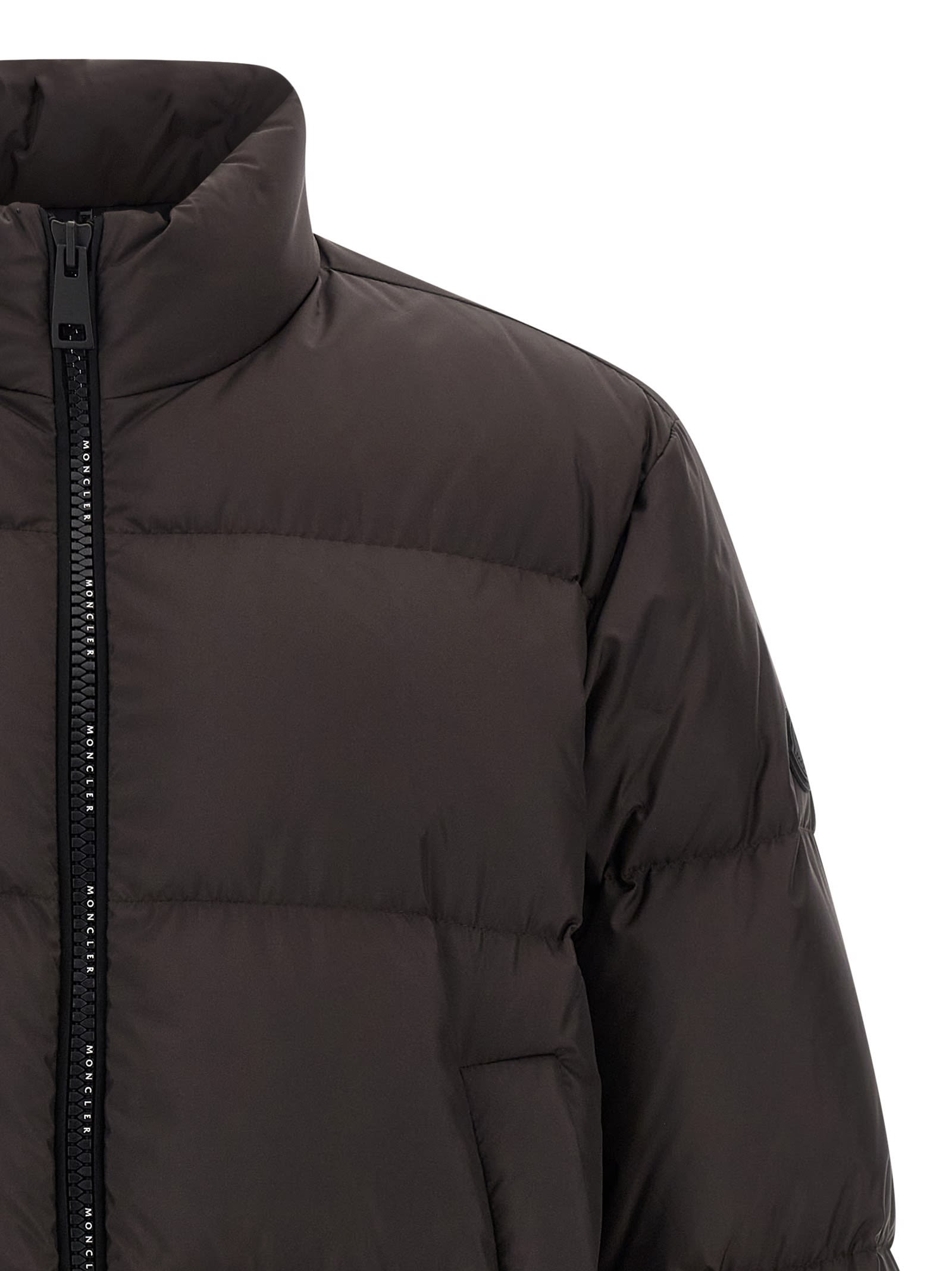 Moncler Dark Brown Nylon Erterle Down Jacket In Black