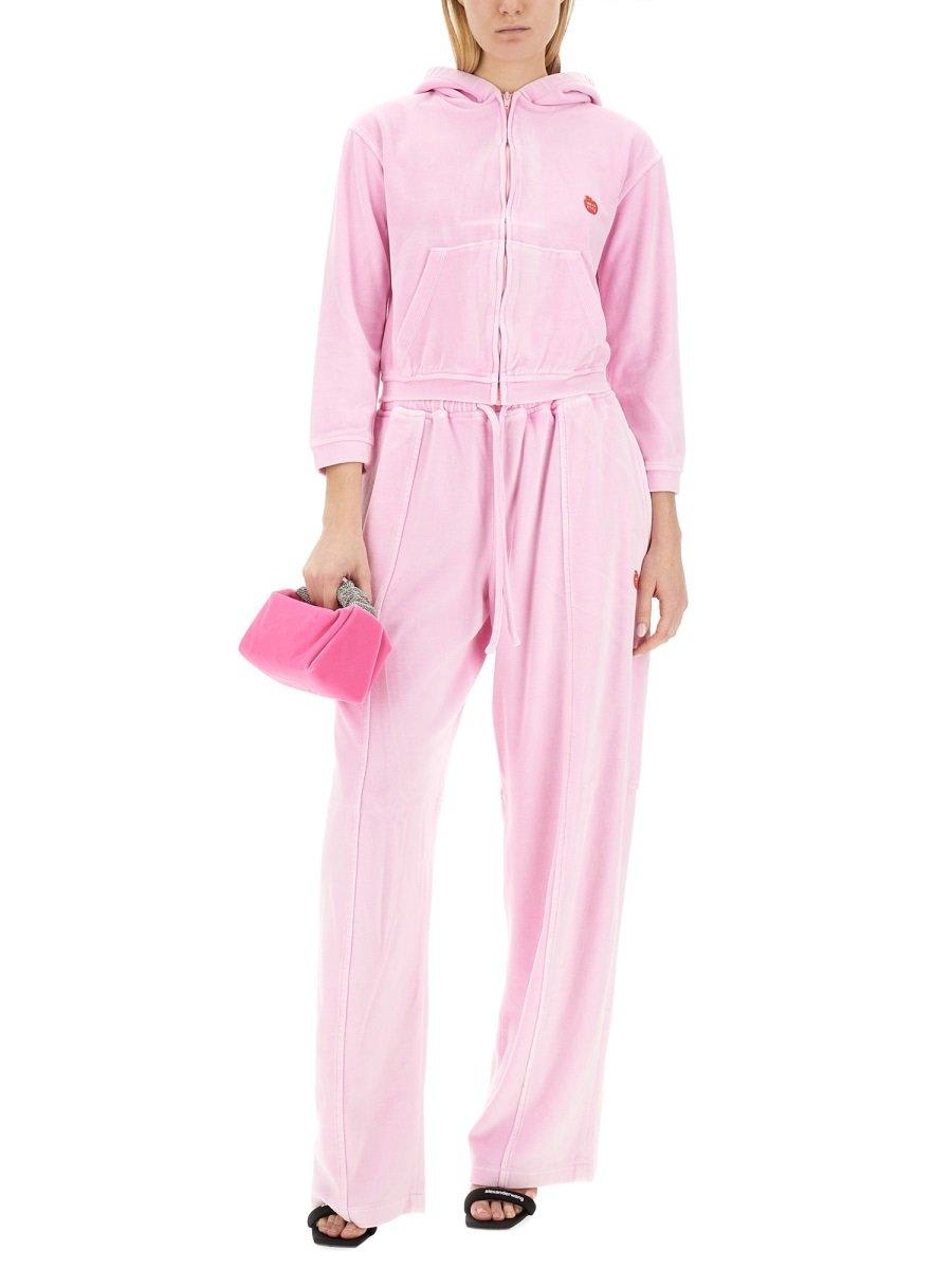 Shop Alexander Wang T Zipped Velvet Hoodie In Pink