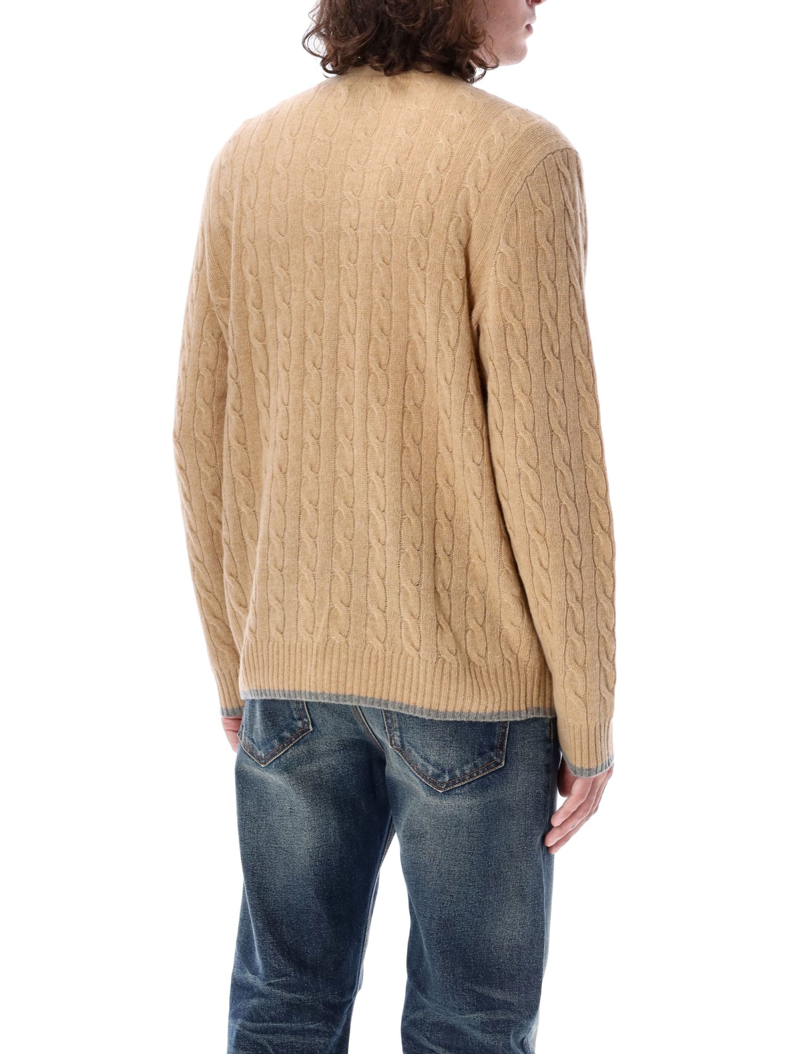 Shop Polo Ralph Lauren Cable Knit Cardigan In Camel