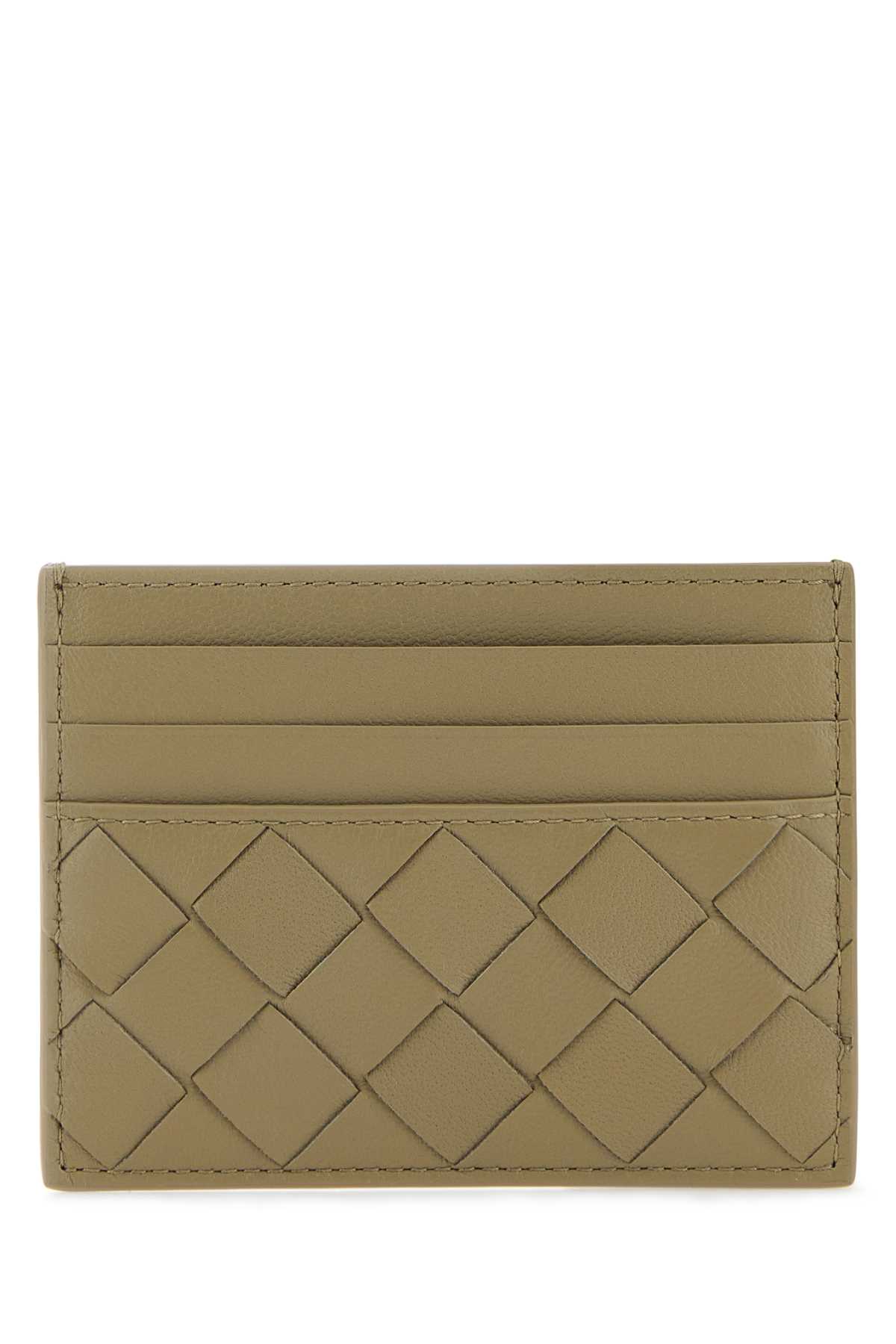 Shop Bottega Veneta Dove Grey Nappa Leather Intrecciato Card Holder In Taupegold