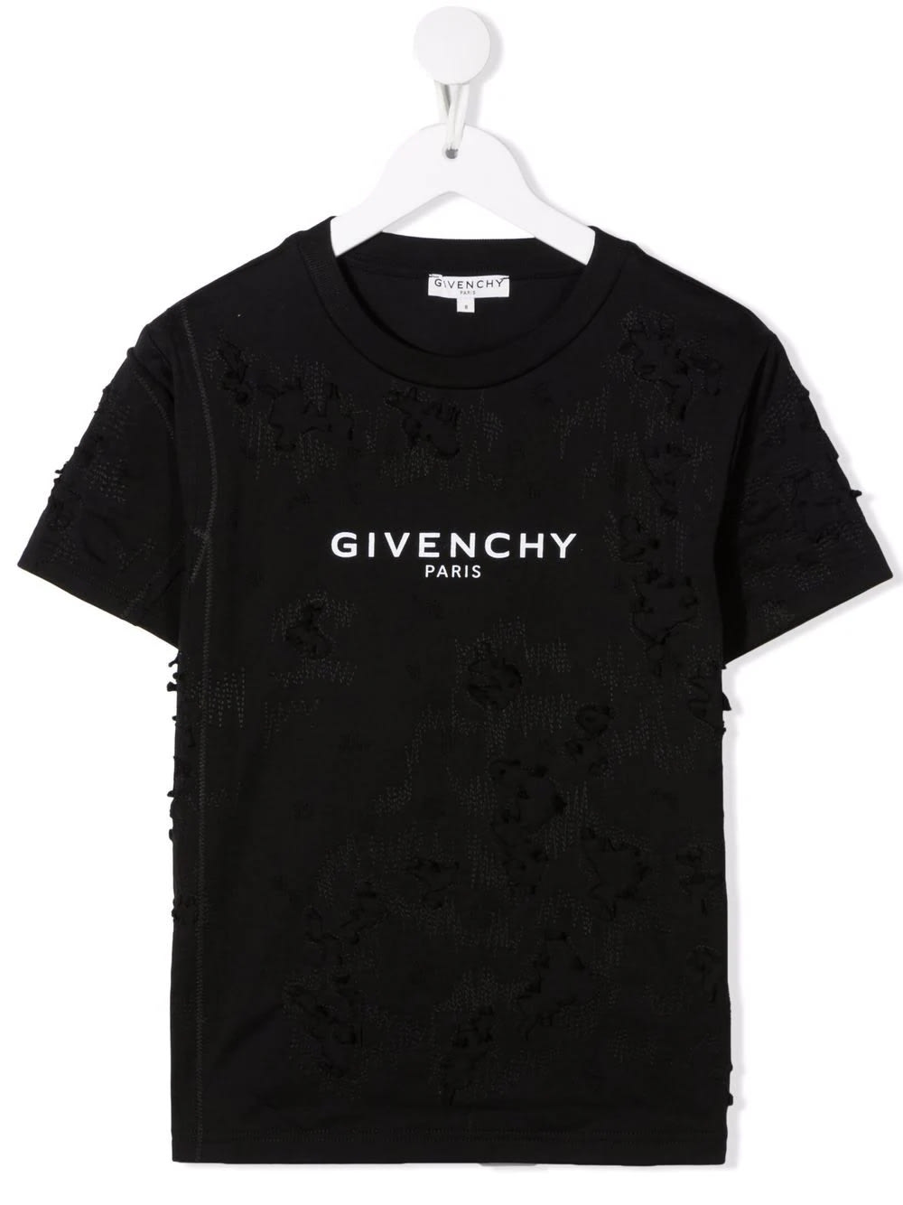 Givenchy Kids Black T-shirt With Logo And Jacquard Embroidery With Aged Effect