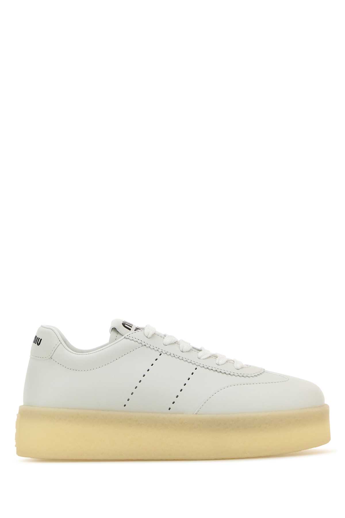 Shop Miu Miu White Leather Sneakers In Bianco