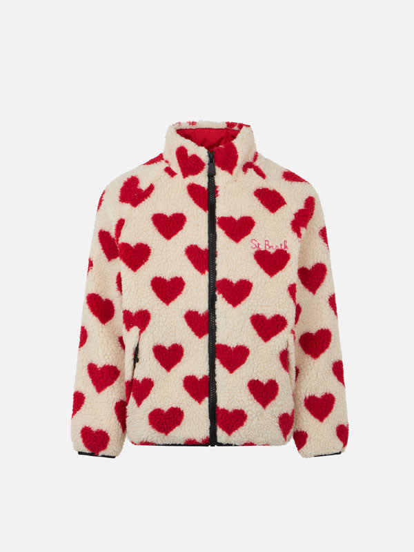 MC2 SAINT BARTH GIRL SHERPA JACKET WITH HEARTS PRINT