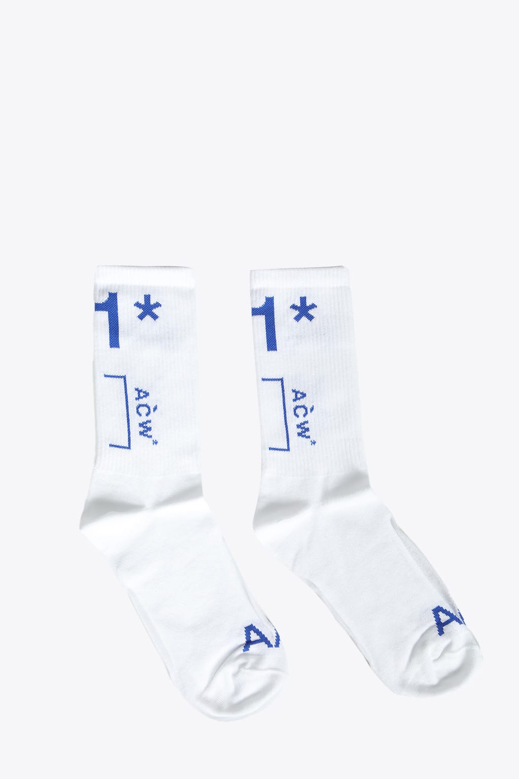 A-COLD-WALL Knitted Jacquard Sock White ribbed socks with blue logo